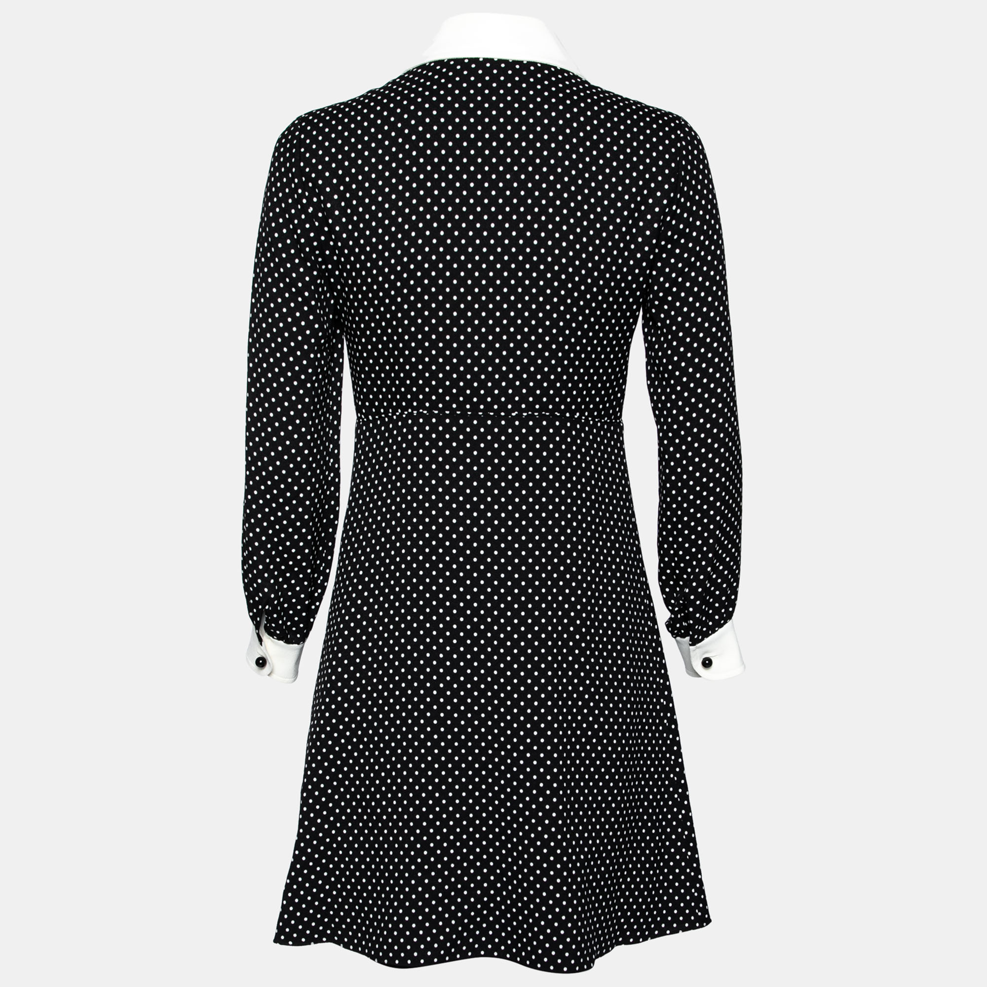 

Celine Black Crepe Polka Dot Printed Button Front Long Sleeve Dress