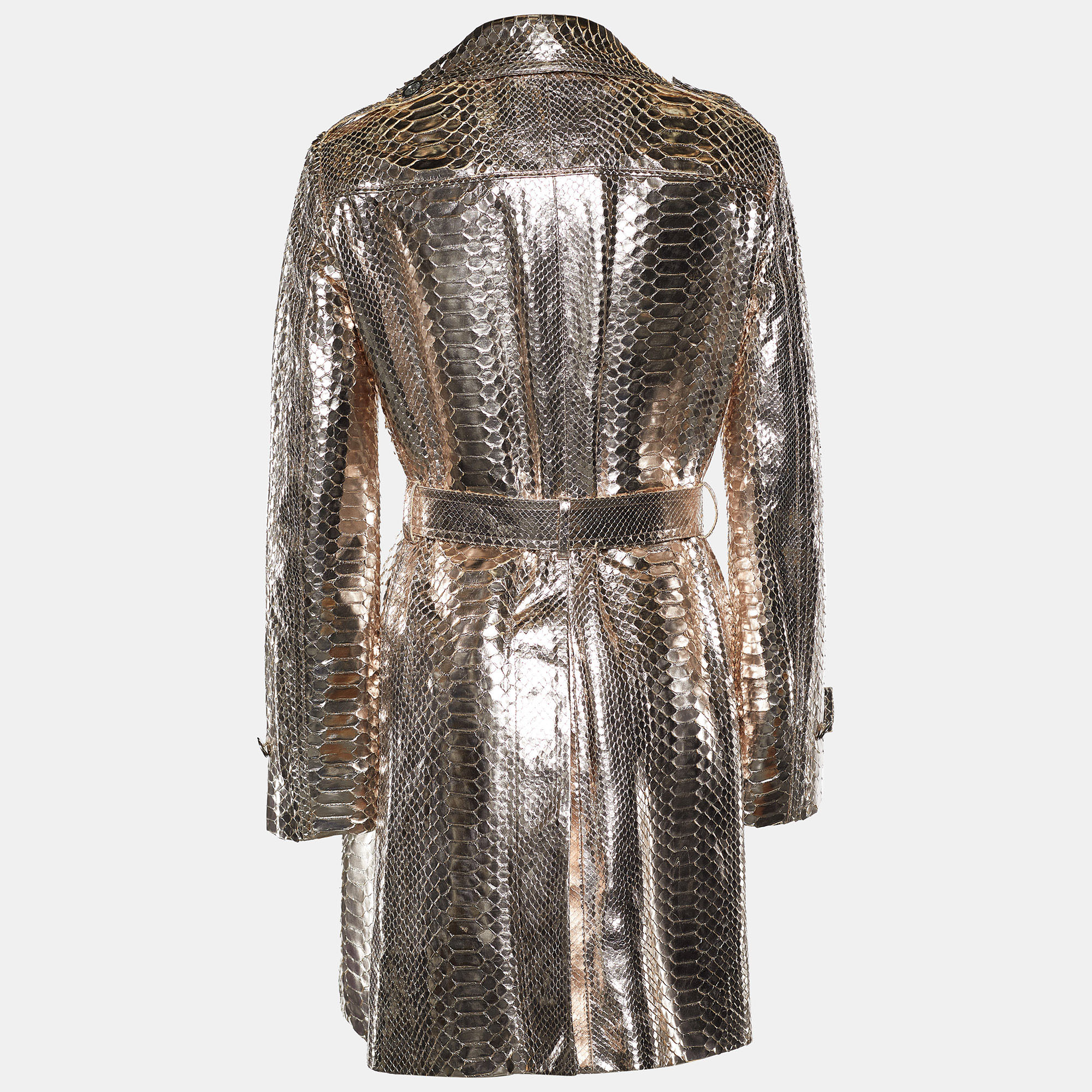 

Celine Metallic Rose Gold Python Belted Knee Length Coat