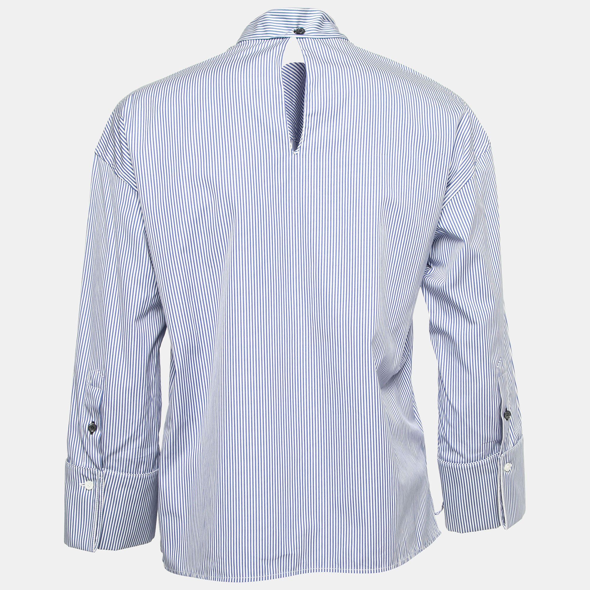 

Celine Blue Striped Cotton Poplin Tie-Neck Blouse