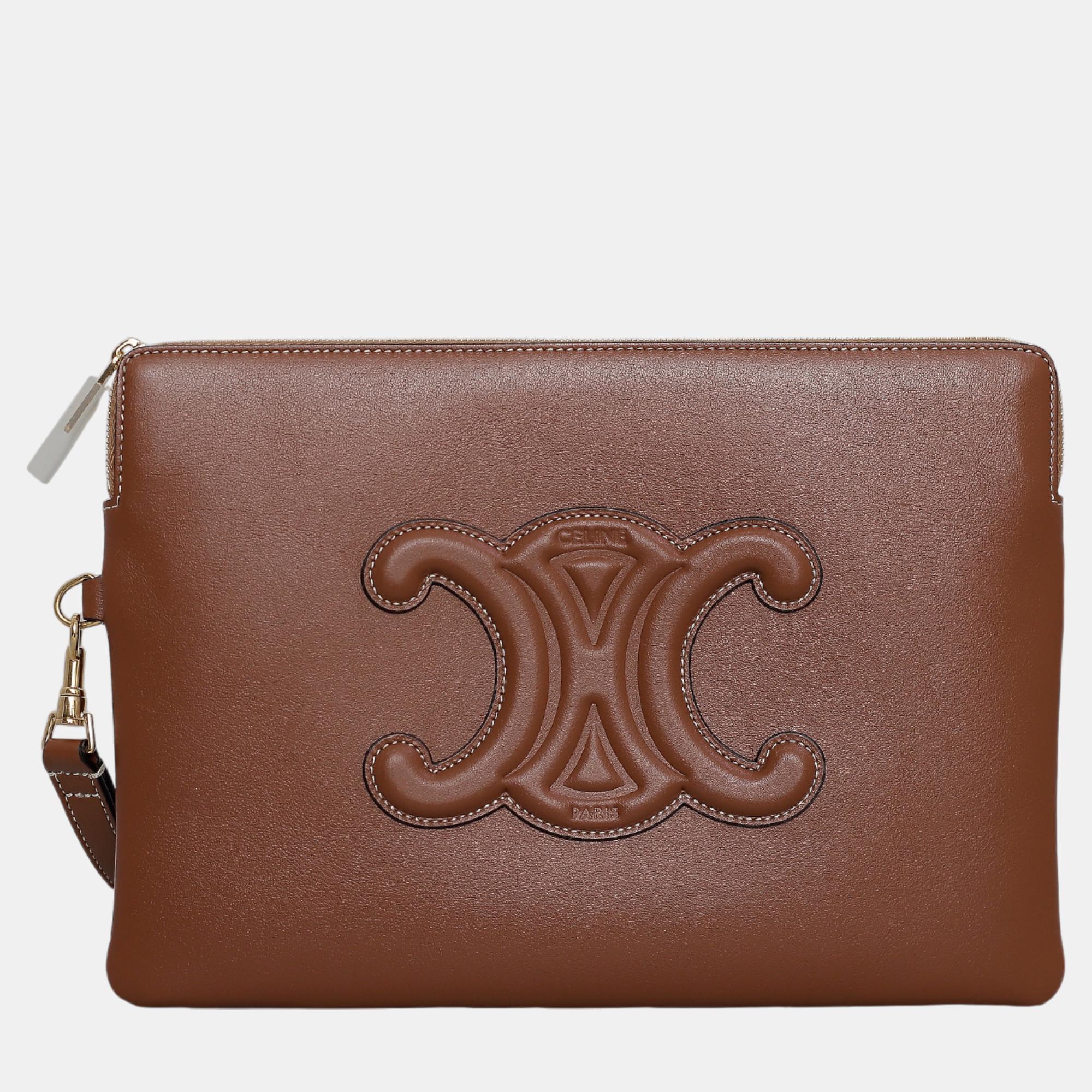 

Celine Brown Leather Triomphe Clutch Bag