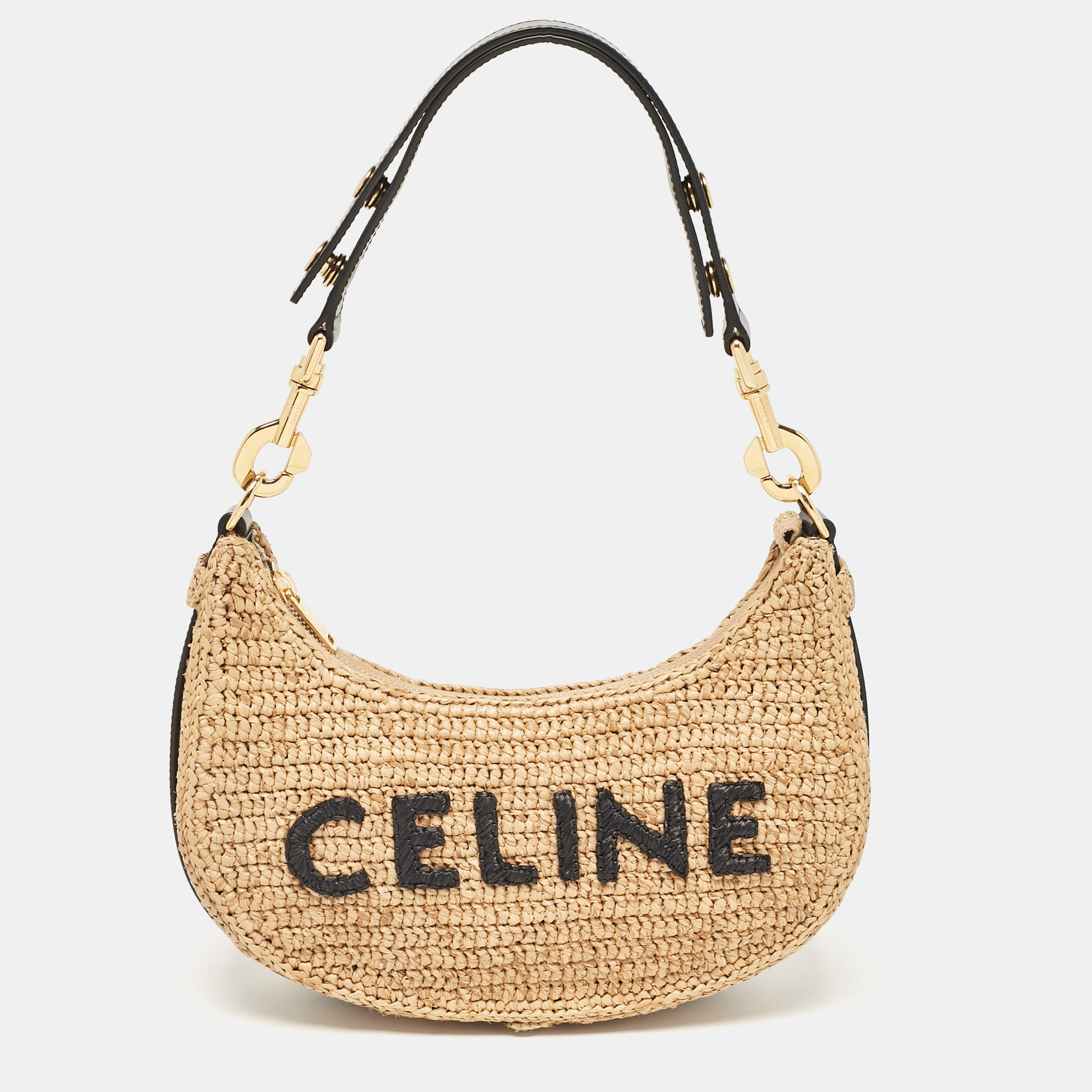 

Celine Beige/Black Raffia Ava Hobo