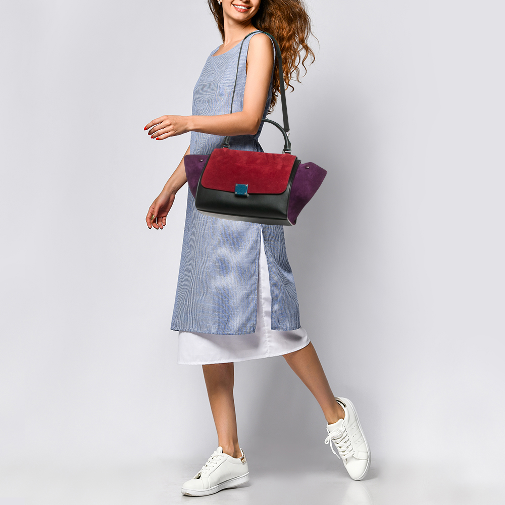 Celine Tricolor Leather and Suede Small Trapeze Top Handle Bag 