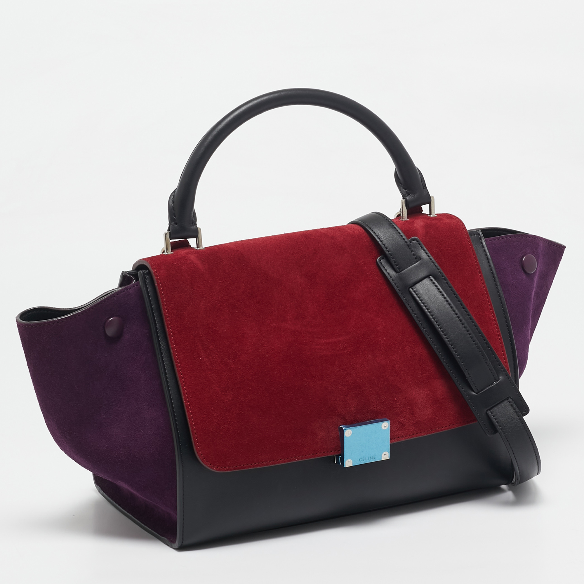 Celine Tricolor Leather and Suede Small Trapeze Top Handle Bag 