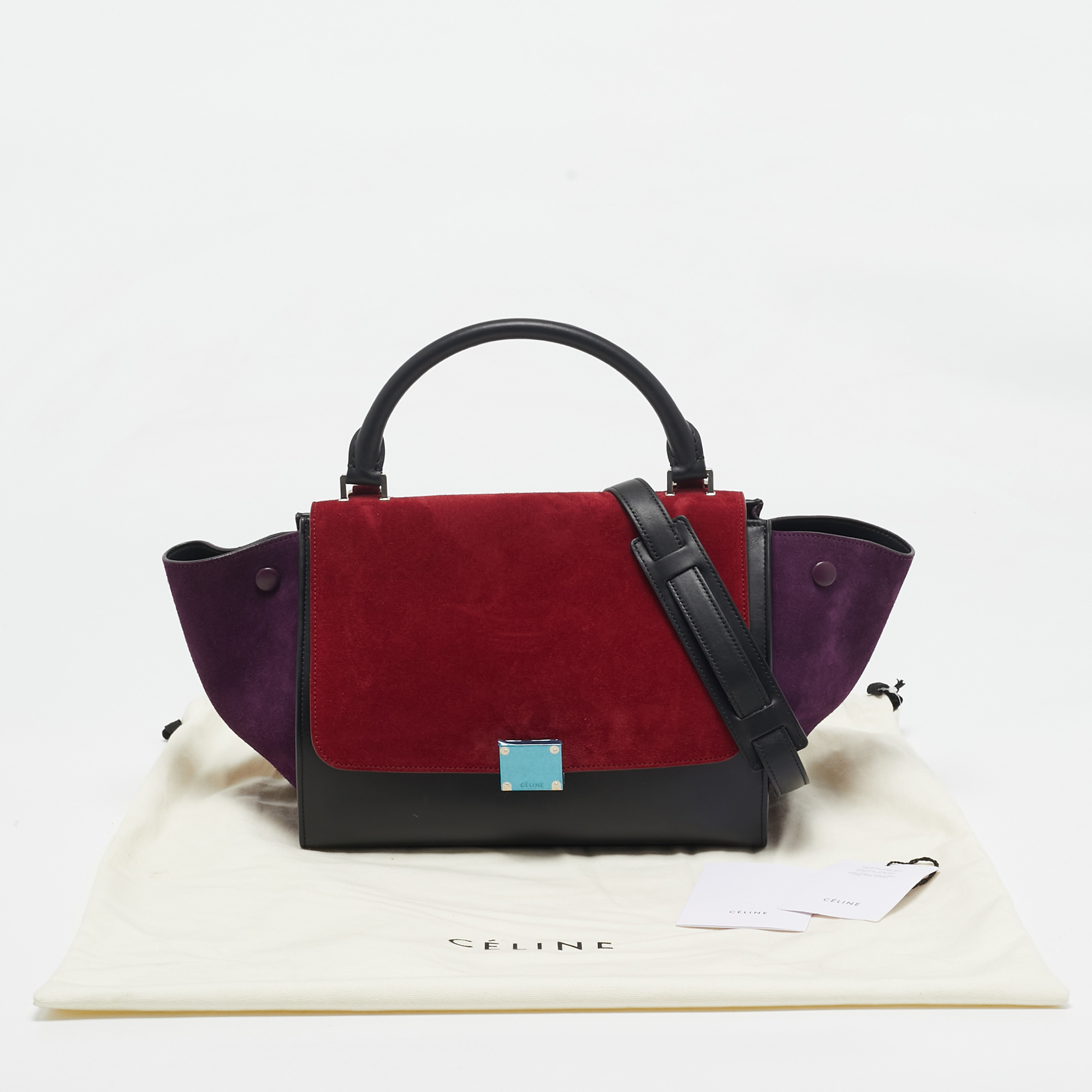 Celine Tricolor Leather and Suede Small Trapeze Top Handle Bag 