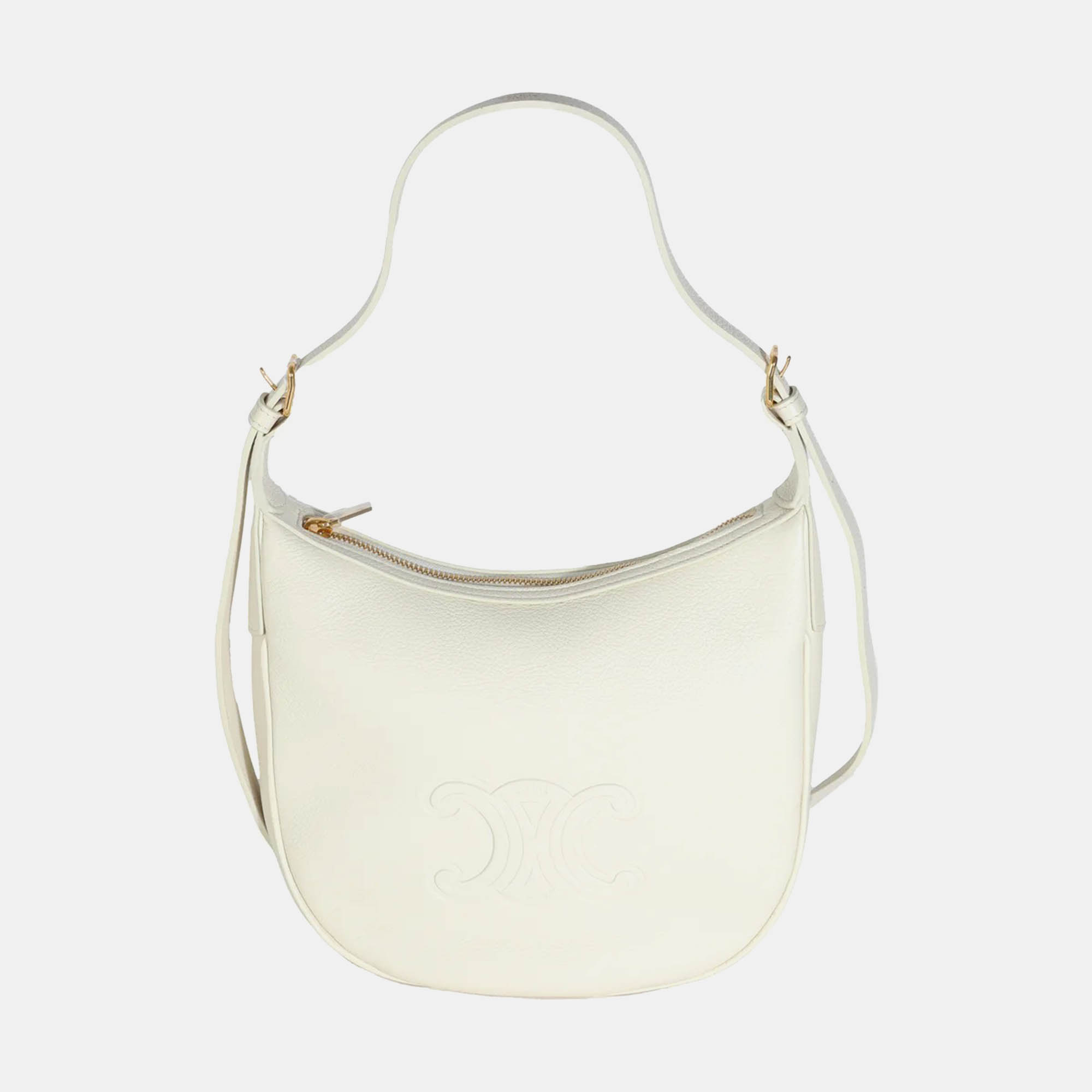 

Celine White Cotton Supple Calfskin Cuir Triomphe Small Heloise Bag