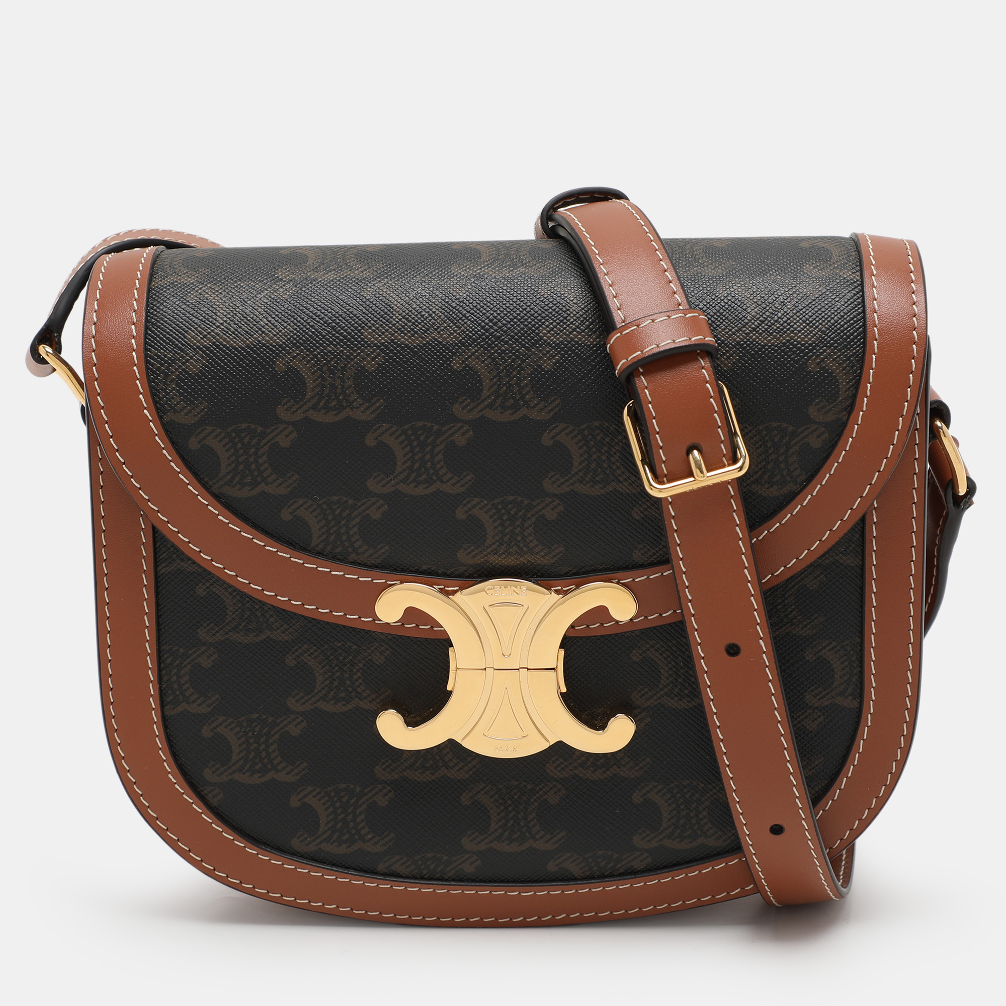 

Celine Brown Coated Canvas and Leather Triomphe Teen Crossbody Bag