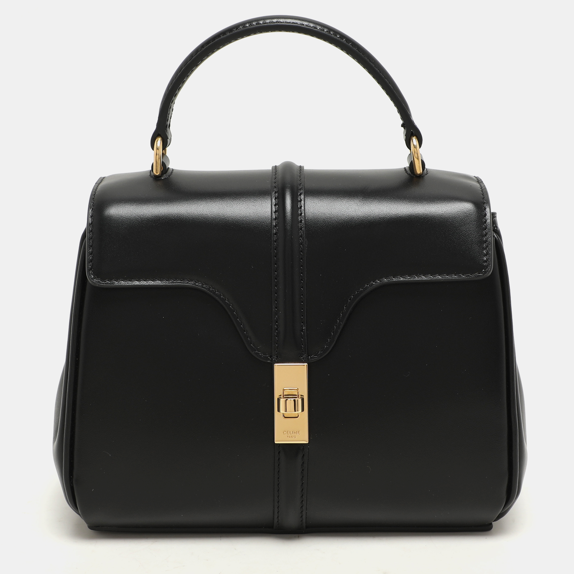 

Celine Black Satinated Leather Mini 16 Top Handle Bag