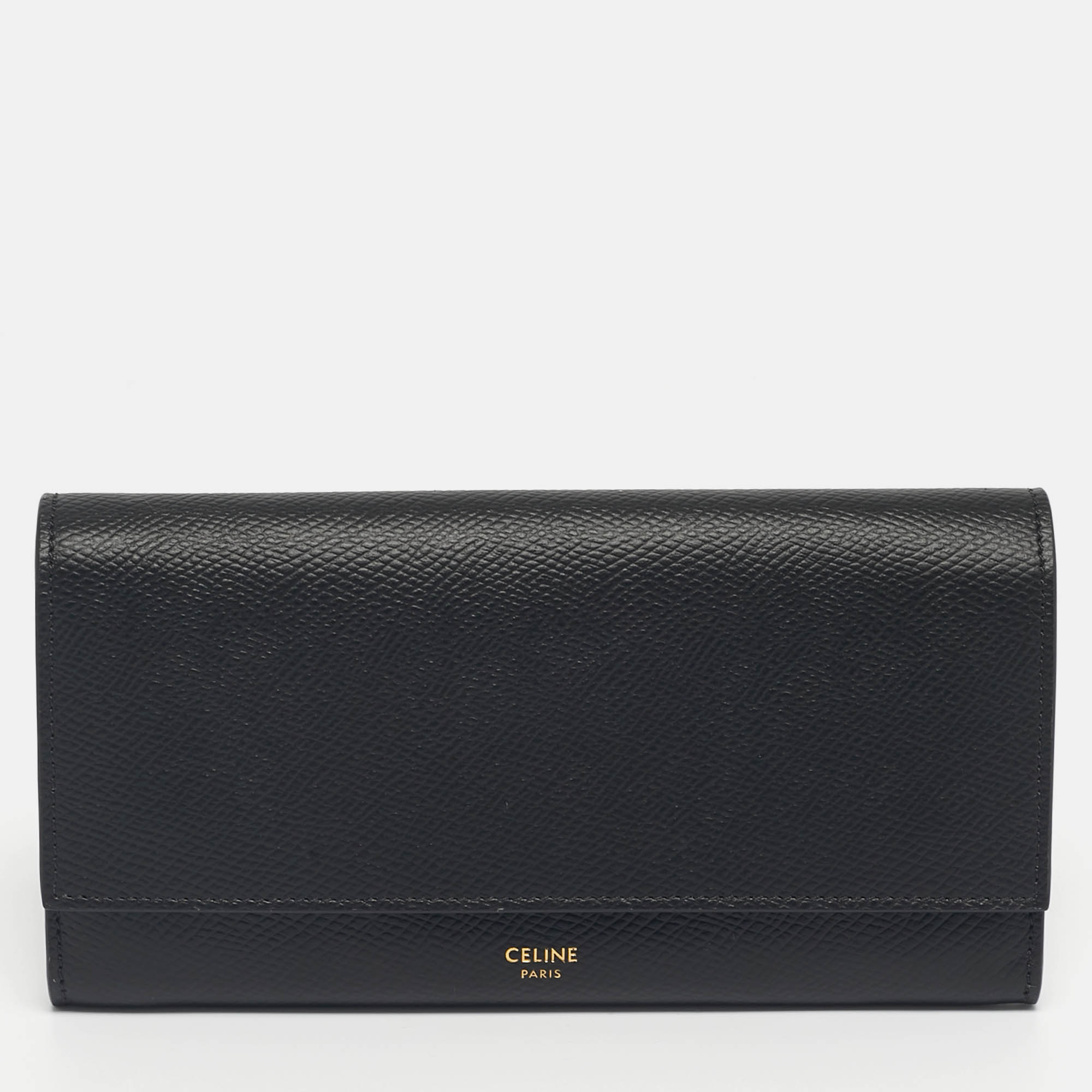 Pre-owned Celine Black Leather Large Flap Continental Wallet