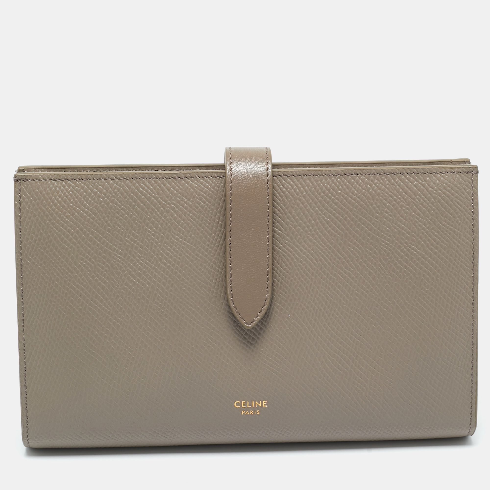 Pre-owned Celine Grey Leather Large Strap Bifold Wallet In Gray