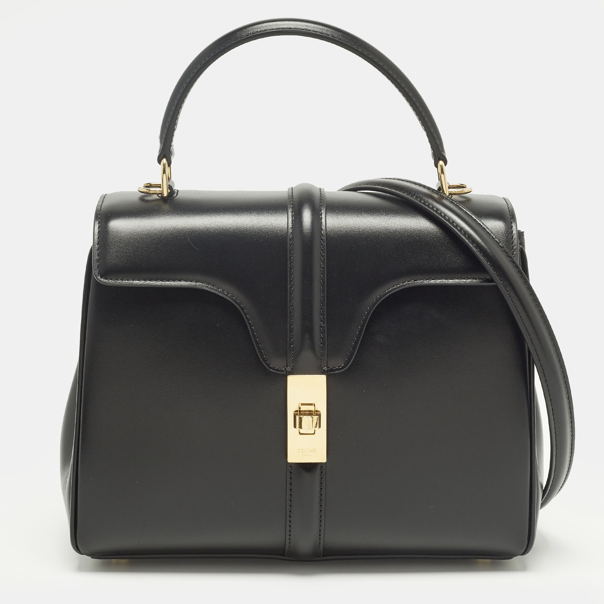 

Celine Classique 16 Small Black Leather Top Handle Bag
