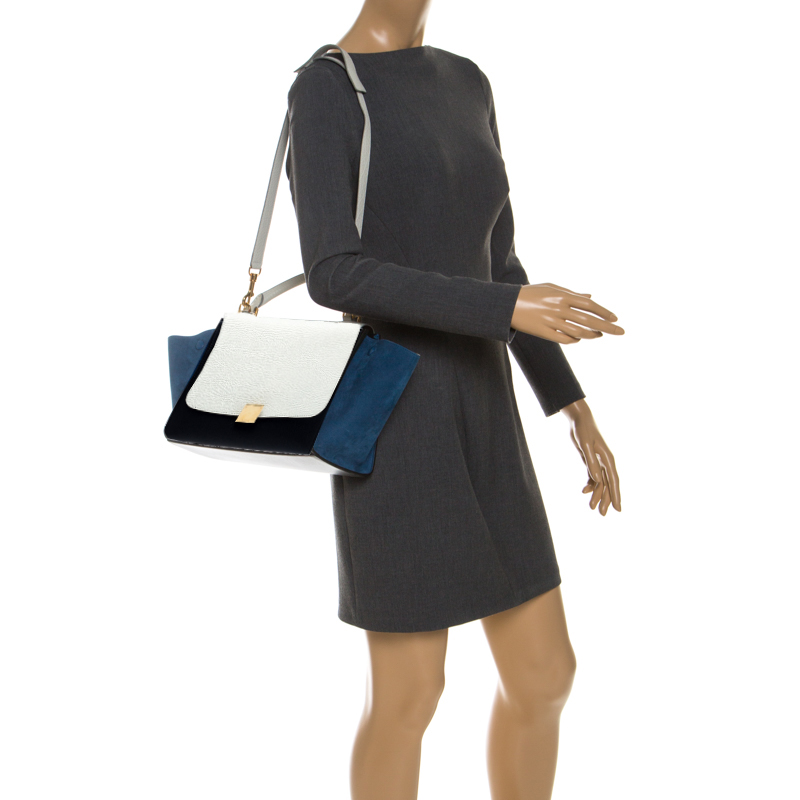 

Celine Tri Color Leather and Suede Small Trapeze Bag, Multicolor