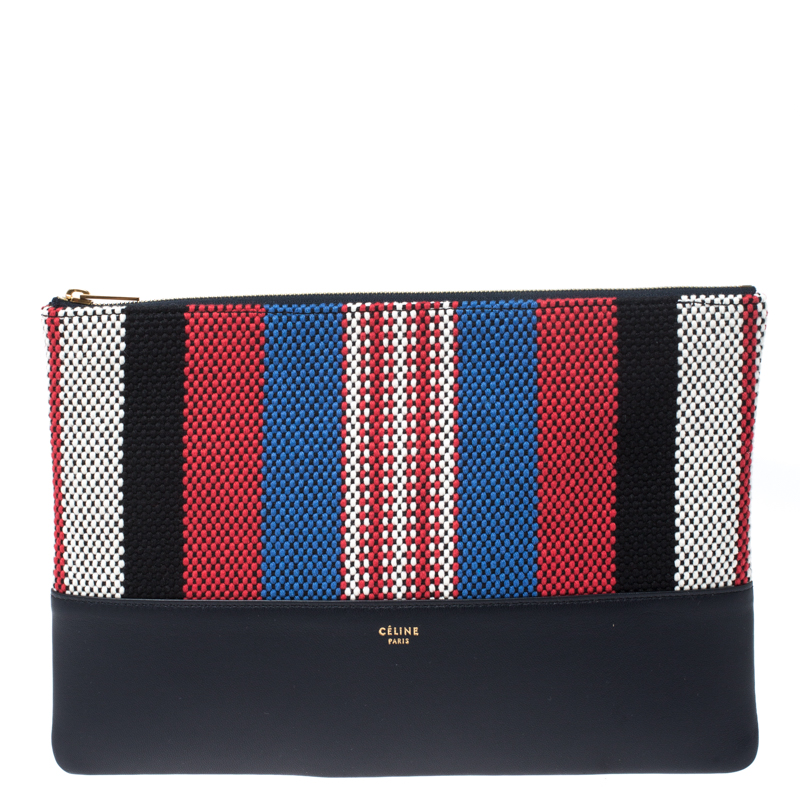 Pre Owned Celine Multicolor Leather and Woven Solo Clutch