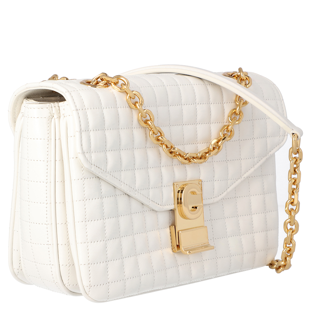 

Celine White Quilted Calfskin Leather Medium C Shoulder Bag