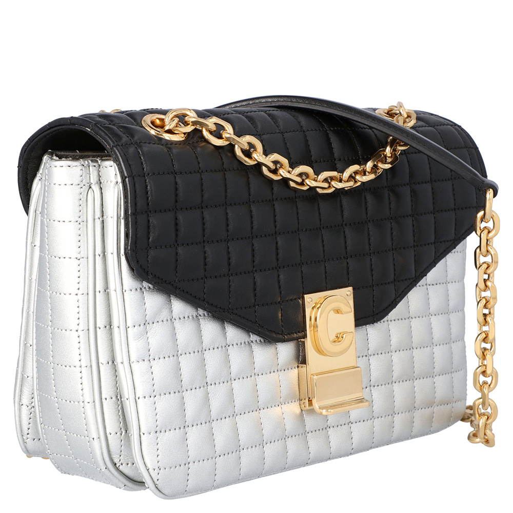 

Celine White/Black Quilted Calfskin Leather Medium C Shoulder Bag