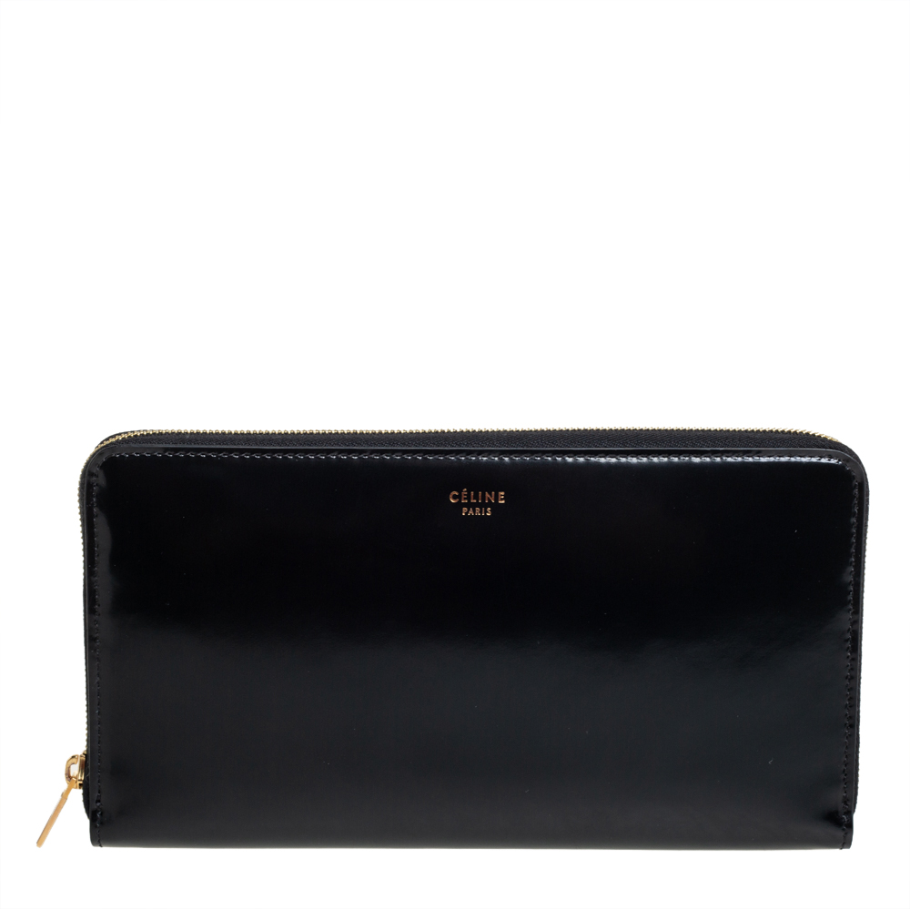 Pre-owned Celine Black Leather Large Zip Around Wallet