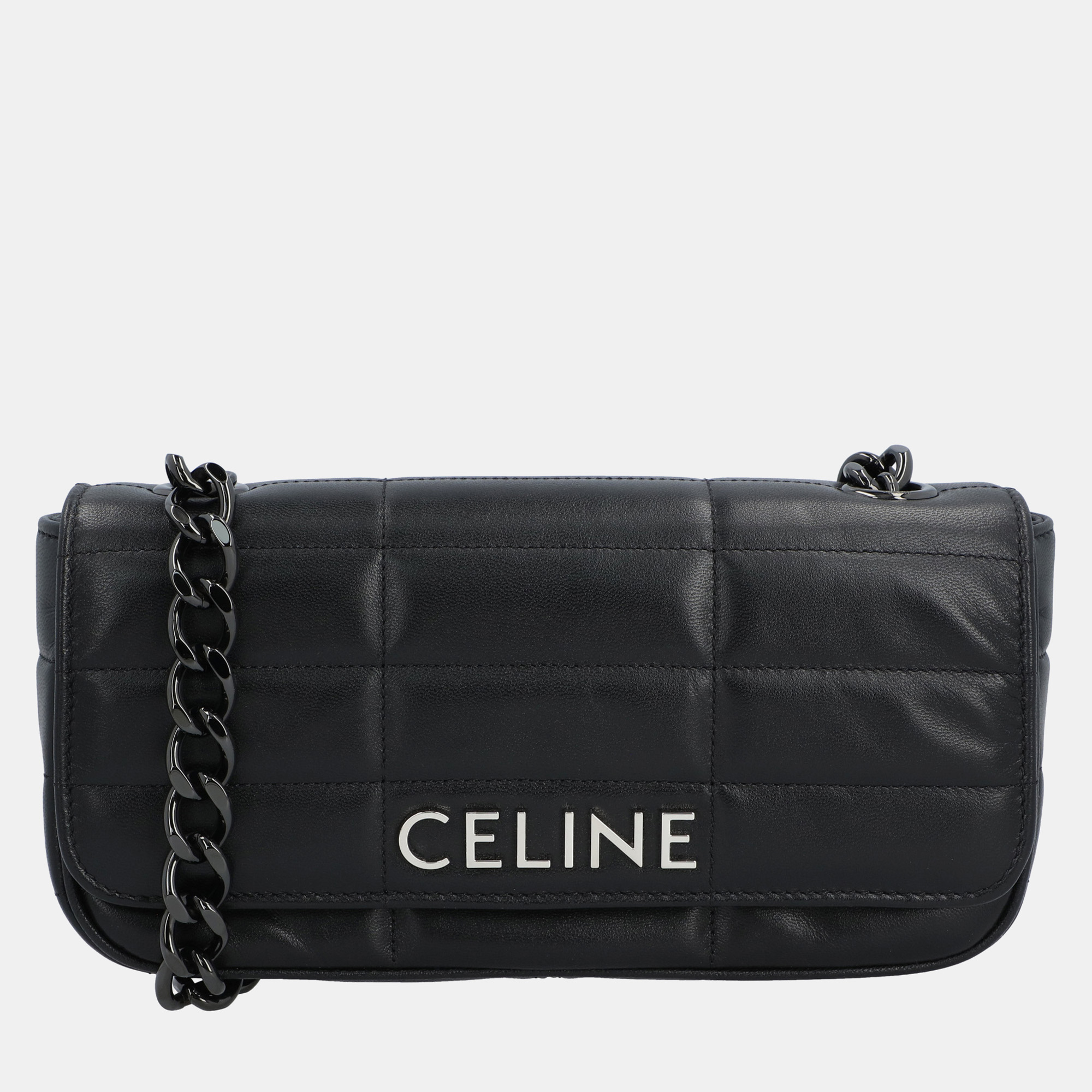 

Celine Black Leather Monochrome Matelasse Chain Shoulder Bag
