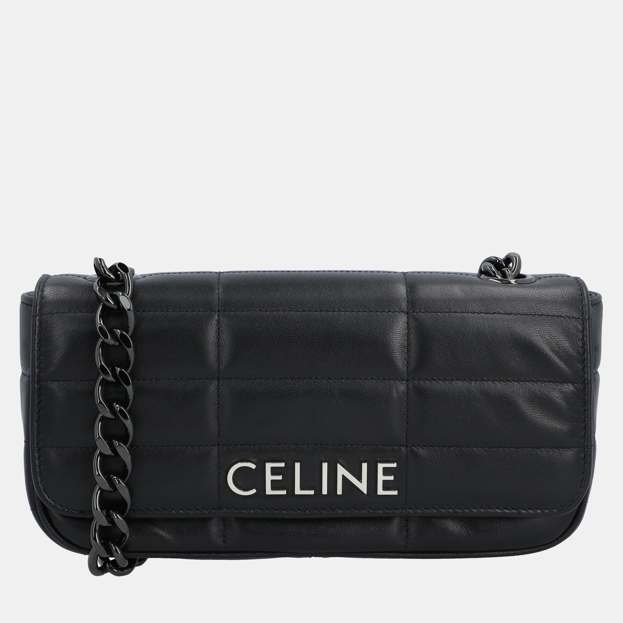 

Celine Black Goatskin Leather Monochrome Matelasse Chain Shoulder Bag