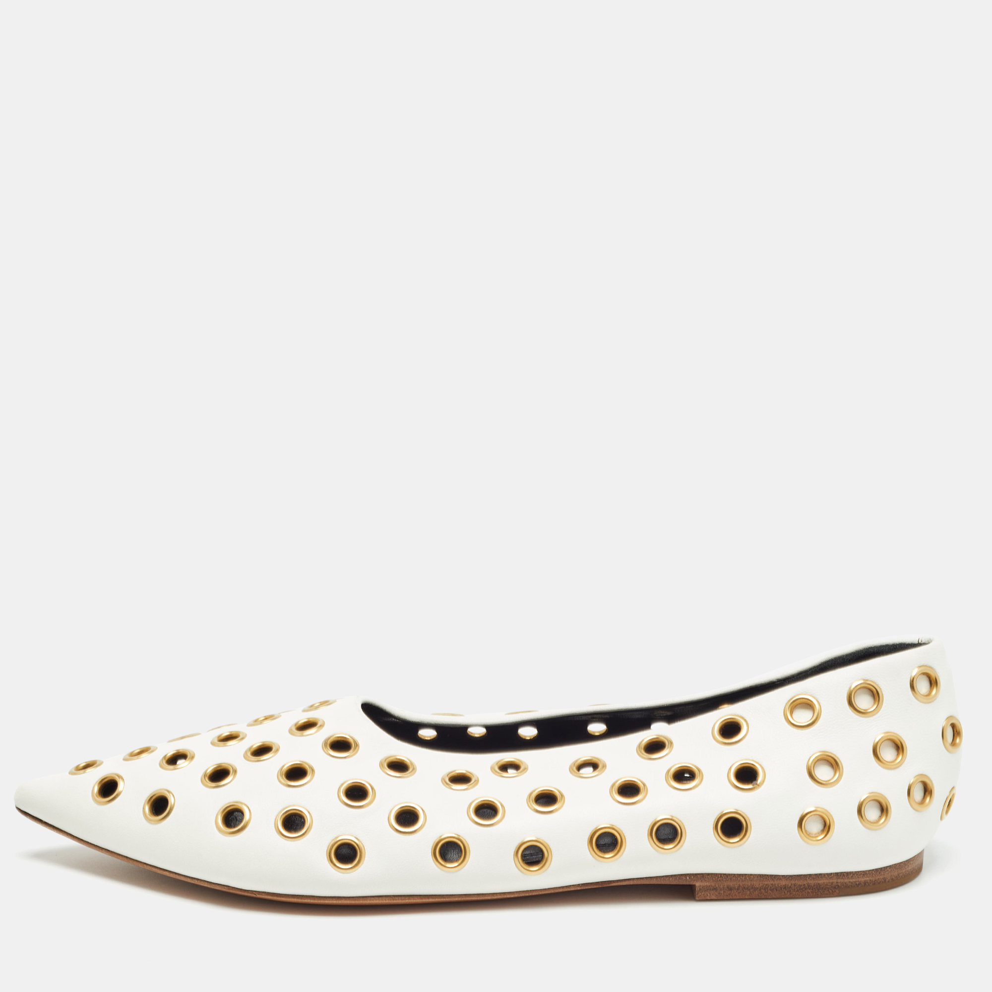 

Celine Off-White Leather Eyelet Detail Ballet Flats Size