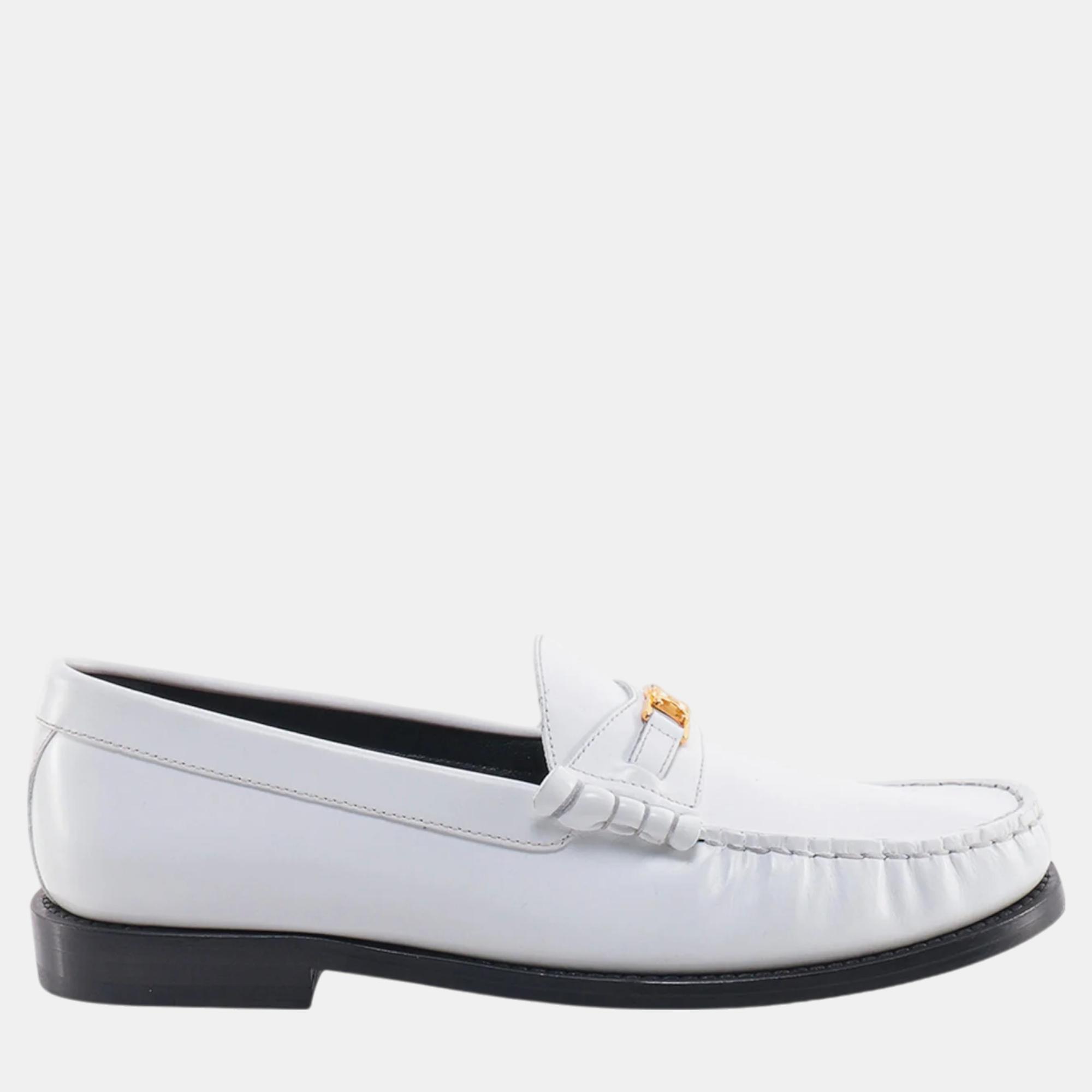 

Celine White Leather Triomphe Loafers EU