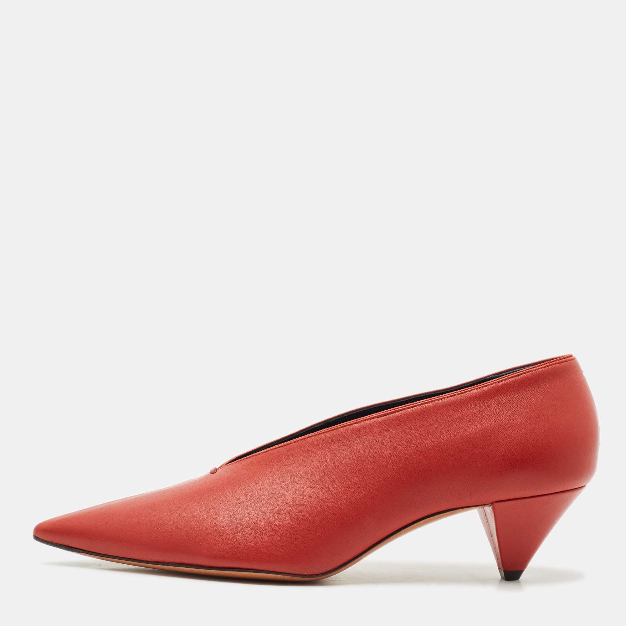 

Celine Red Brick Leather V Neck Pumps Size
