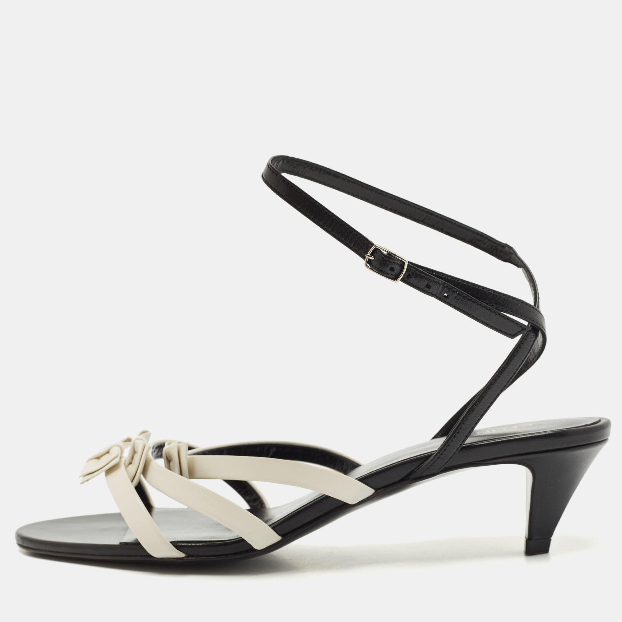 

Celine White/Black Leather Ankle Strap Sandals Size