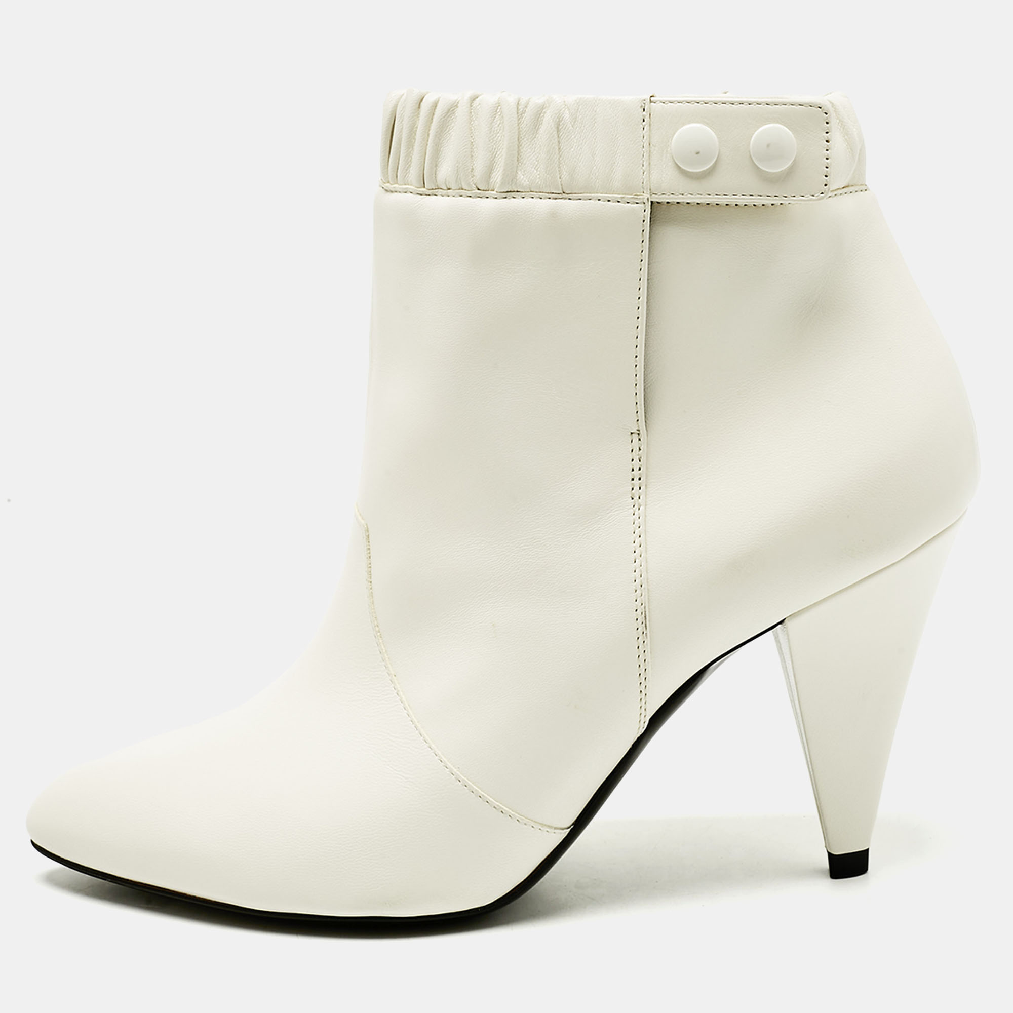 Pre-owned Celine White Leather Pointed Toe Ankle Boots Size 38