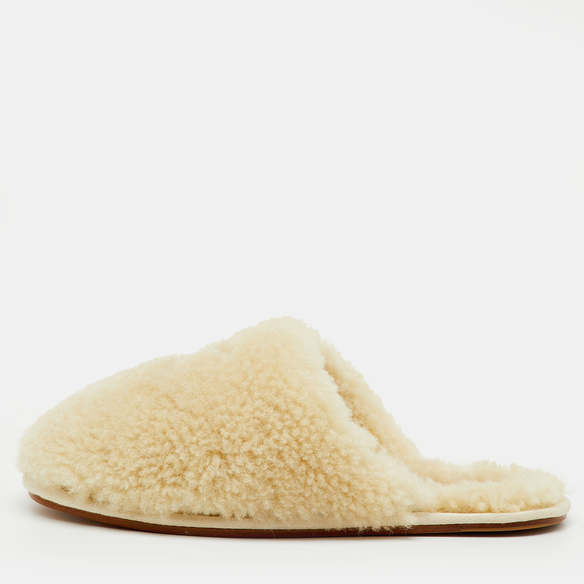 Pre-owned Celine Cream Shearling Fur Georgia Flat Mules Size 36 In White