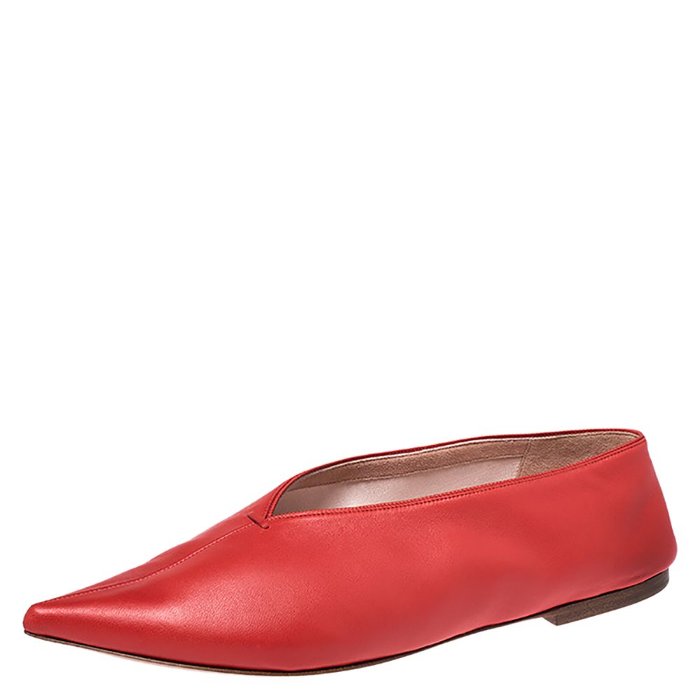 Pre-owned Celine Red Leather Pointed Toe Flats Size 38