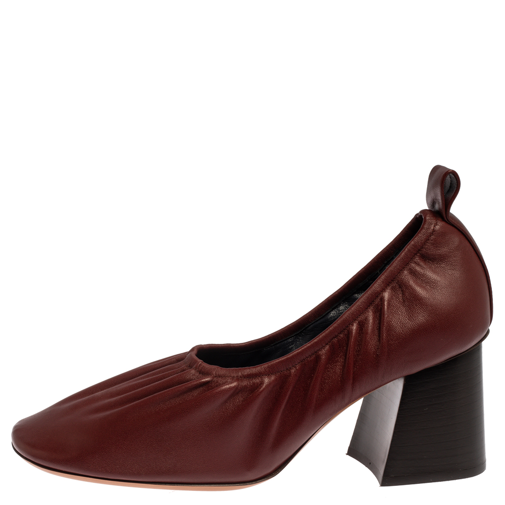 

Celine Burgundy Leather Scrunch Block Heel Pumps Size