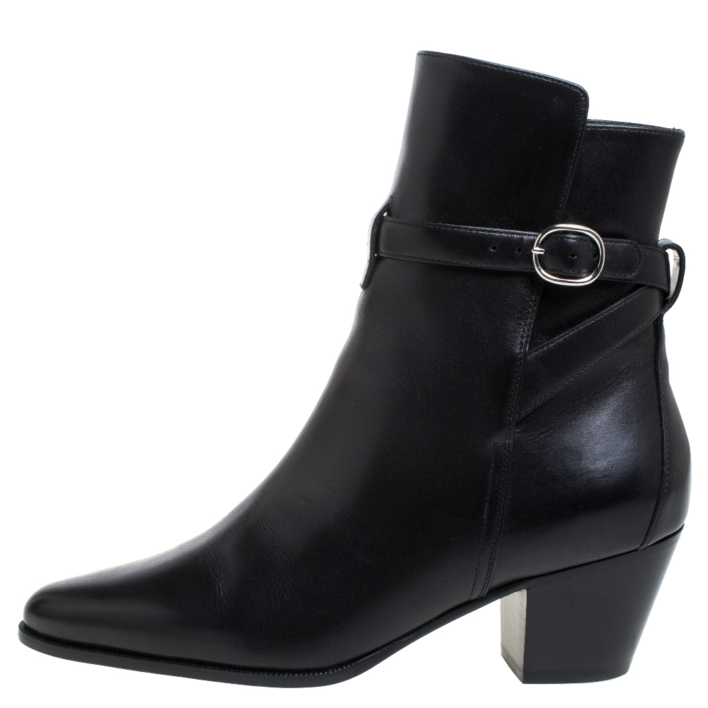 

Celine Black Leather Block Heel Ankle Boots Size