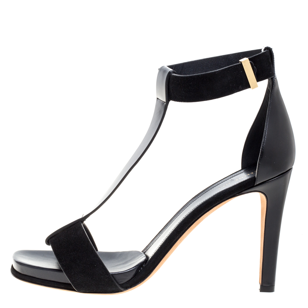 

Celine Black Leather and Suede T Strap Platform Sandals Size