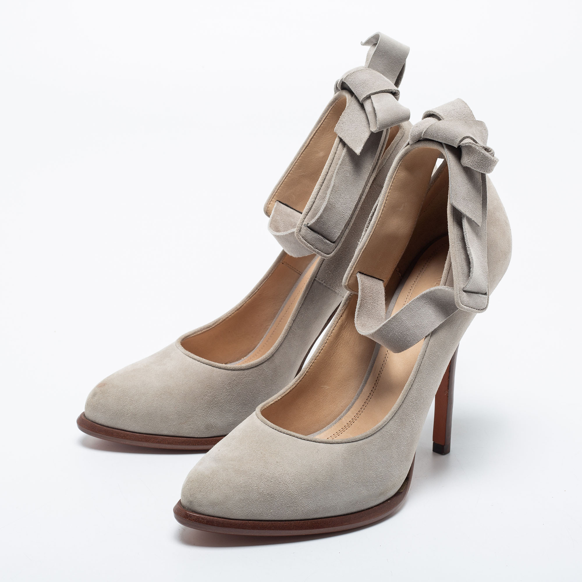 

Celine Grey Suede Tie Around Ankle Strap Pumps Size