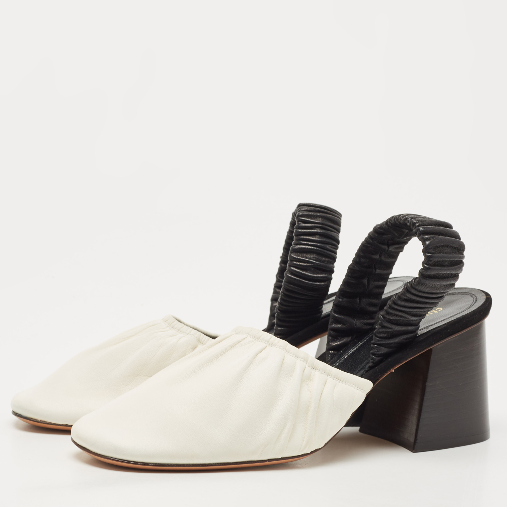 

Céline White/Black Leather Slingback Pumps Size
