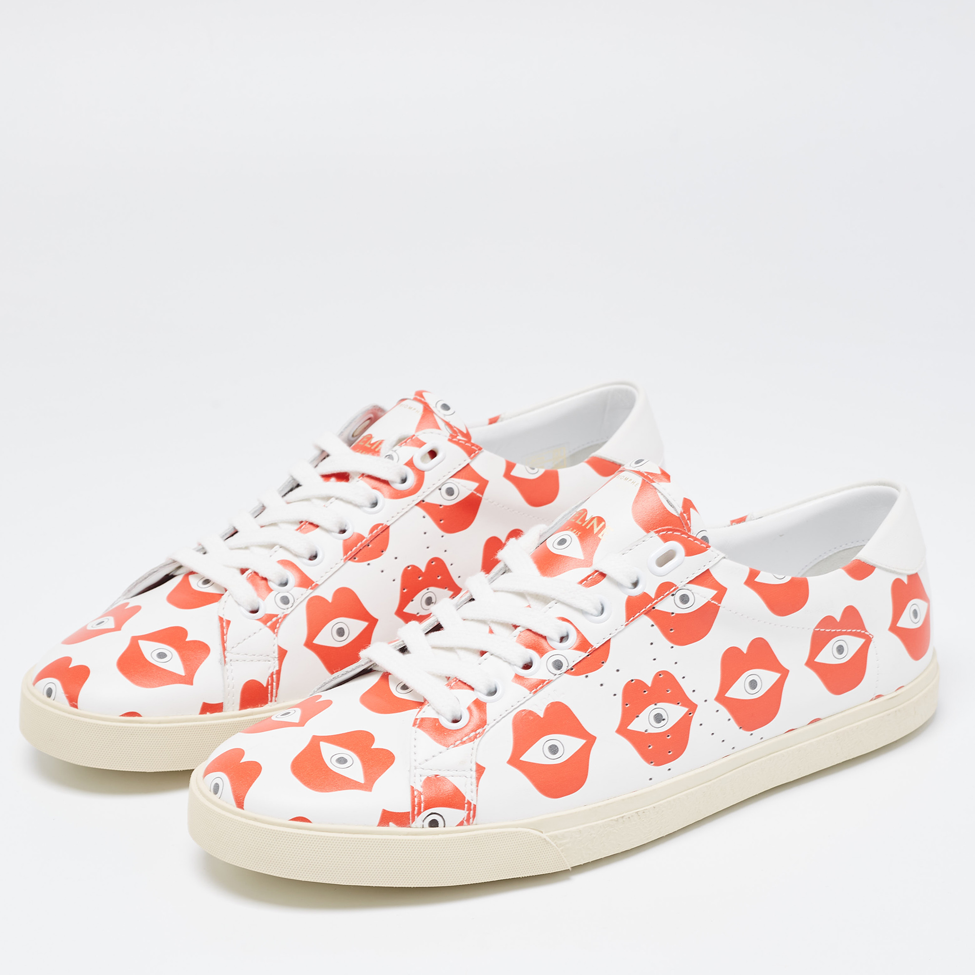 

Celine White/Red Lip Eye Print Leather Low Top Sneakers Size