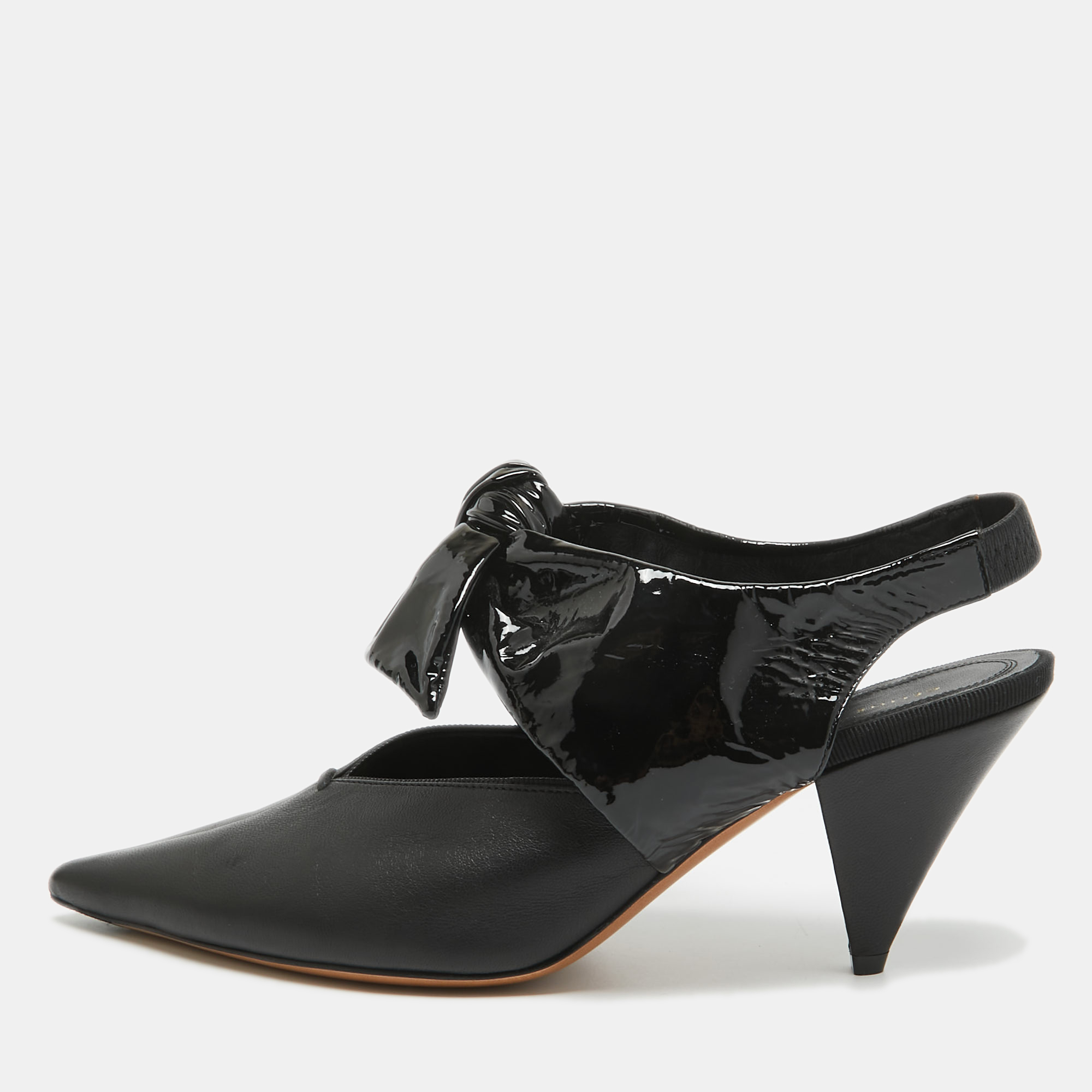 

Celine Black Leather and Patent Bow Slingback Pumps Size