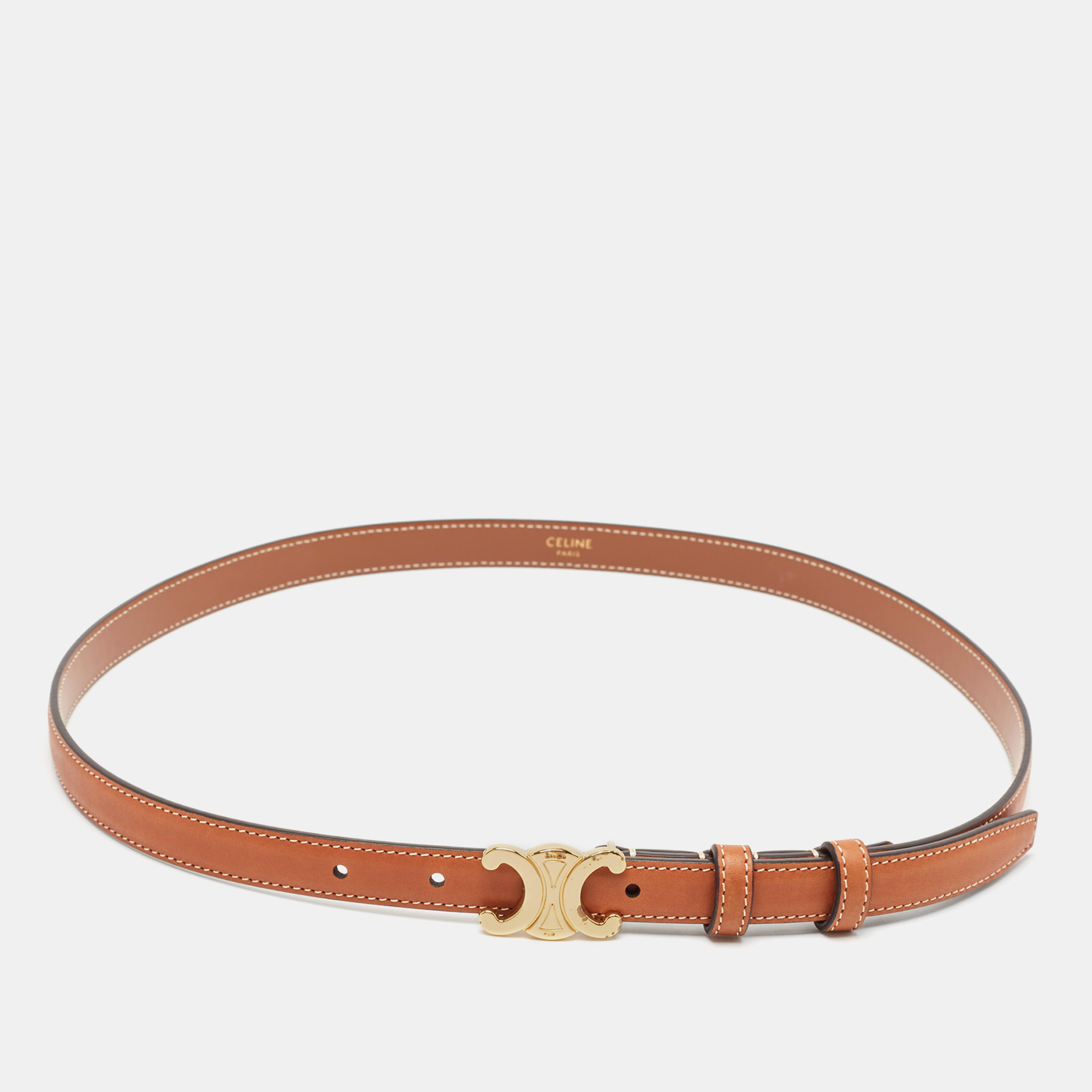 

Celine Tan Leather Triomphe Buckle Belt 85CM