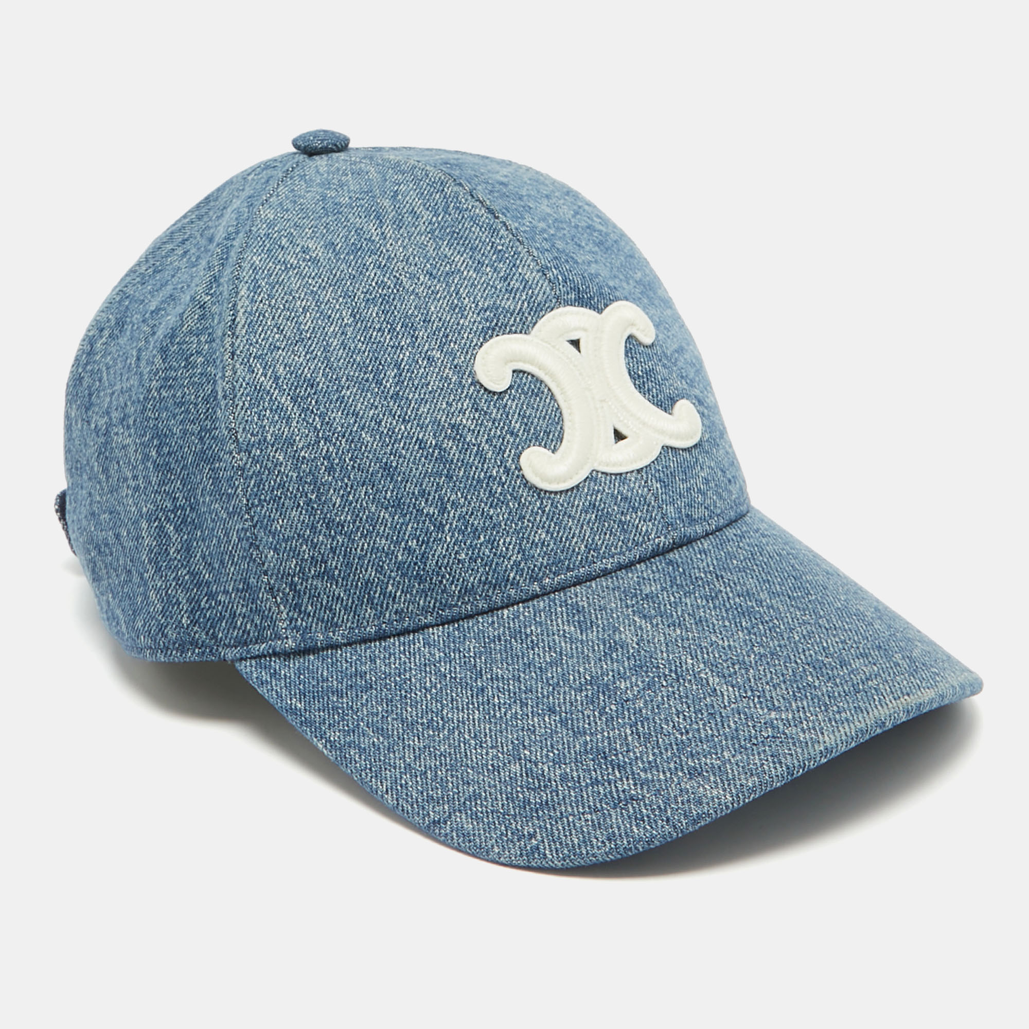 

Celine Blue Applique Denim Triomphe Baseball Cap L