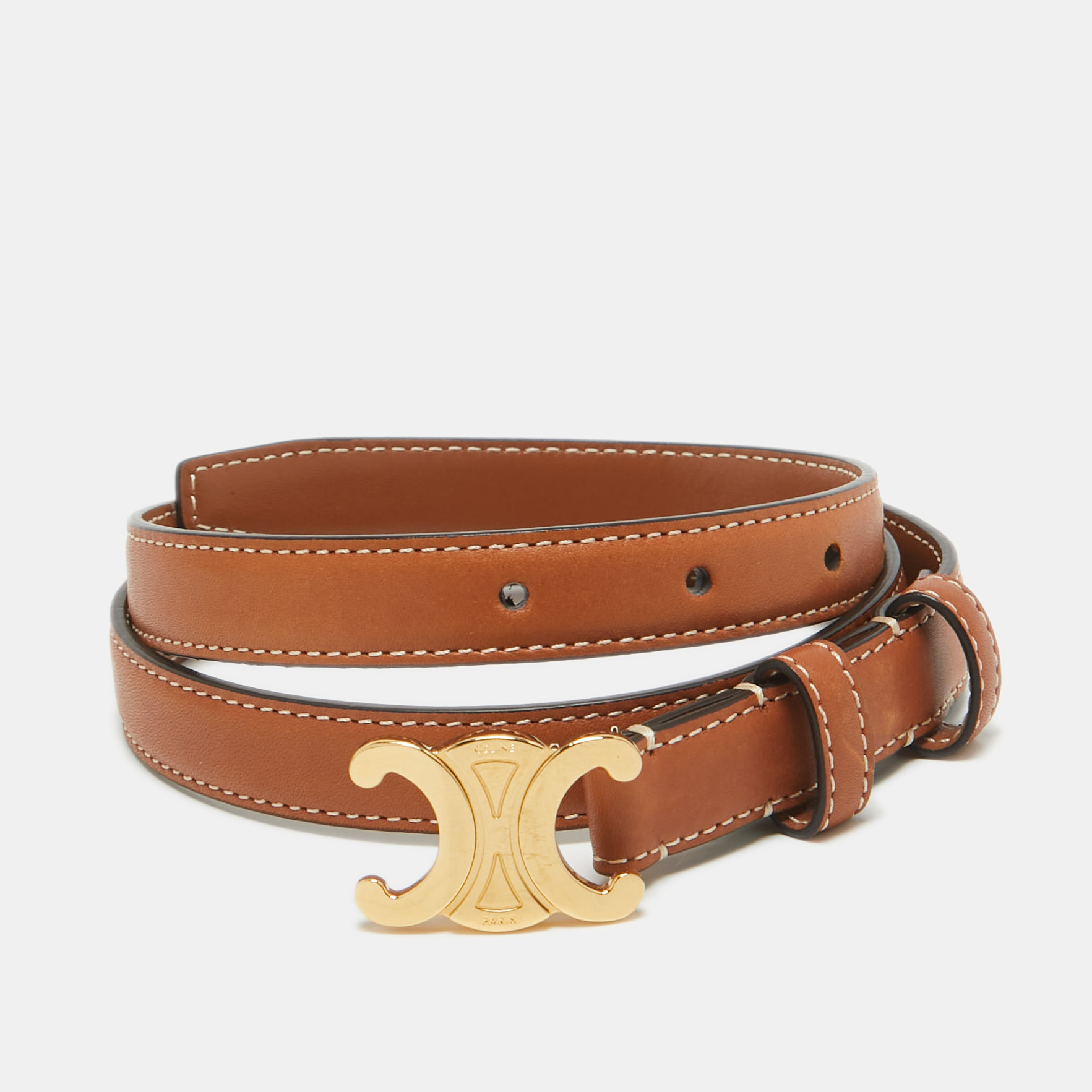 

Celine Tan Leather Triomphe Buckle Belt