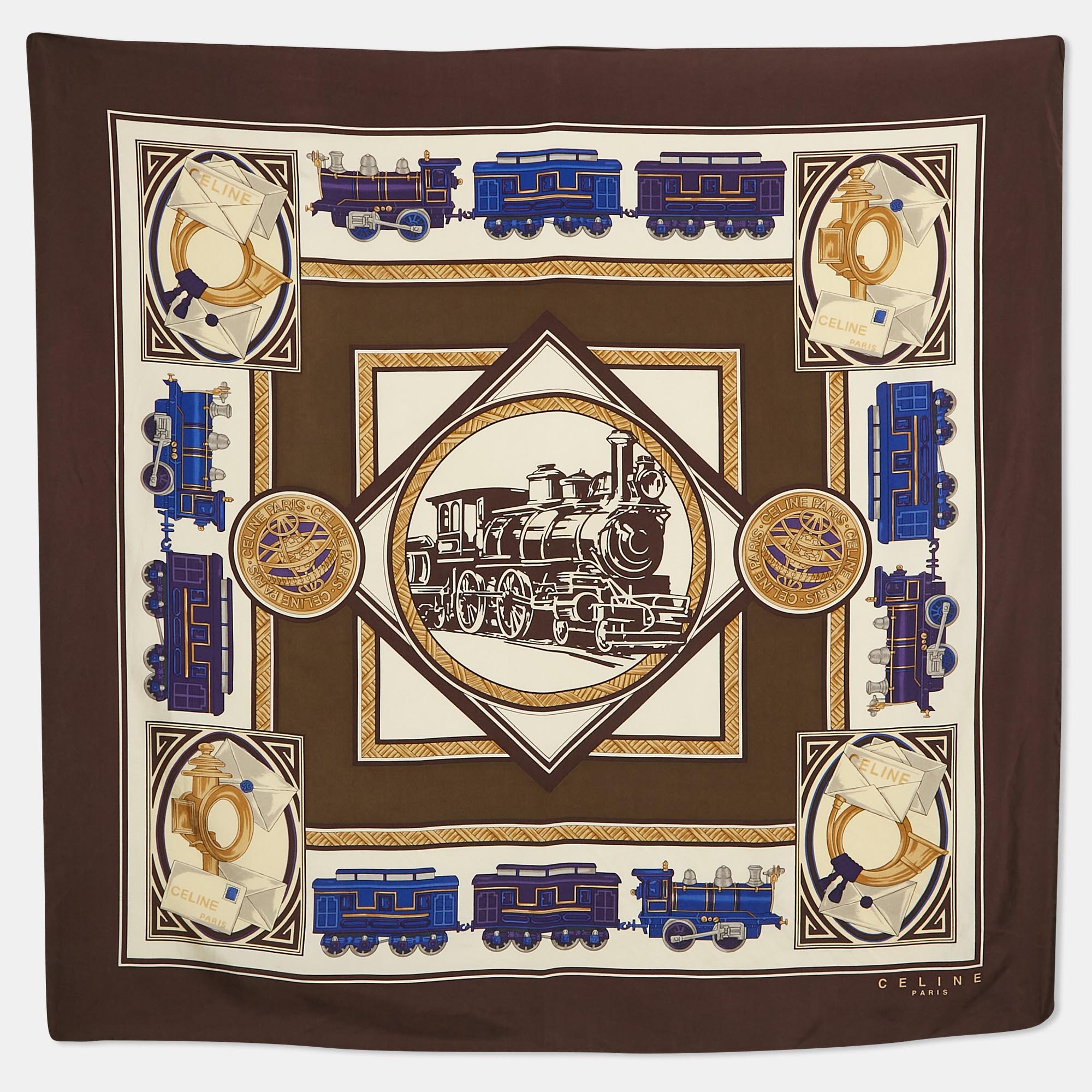 

Celine Brown Printed Silk Square Scarf