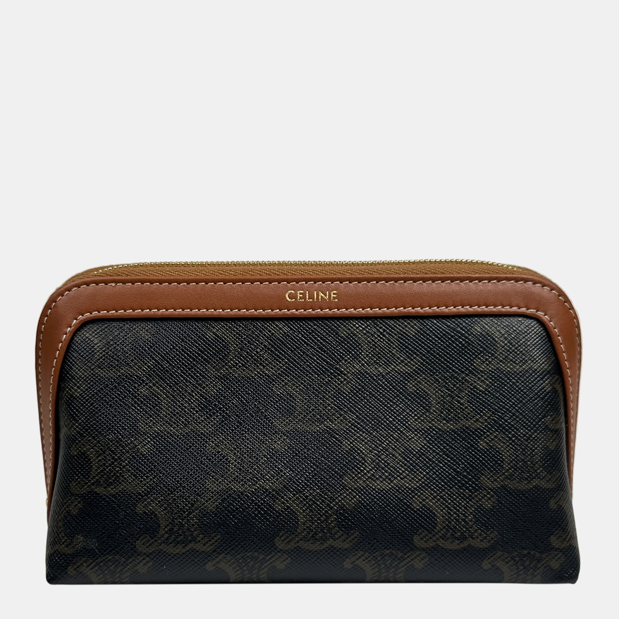 

Small Cosmetic Pouch in Triomphe Canvas and Calfskin, Black