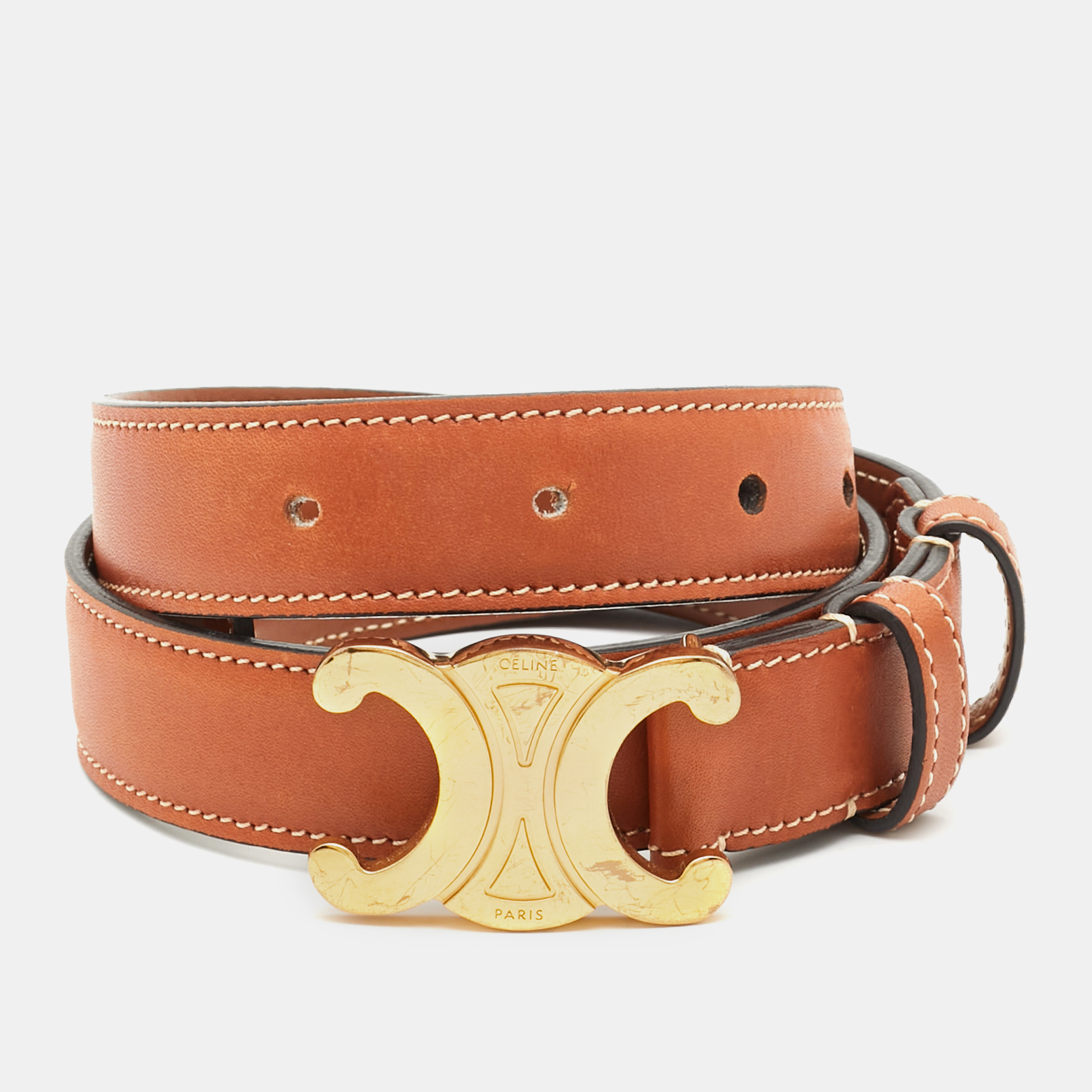 

Celine Brown Leather Triomphe Buckle Belt 70CM