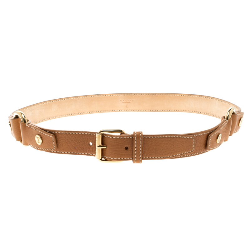 Pre Owned Celine Brown Leather Ring Belt 95cm