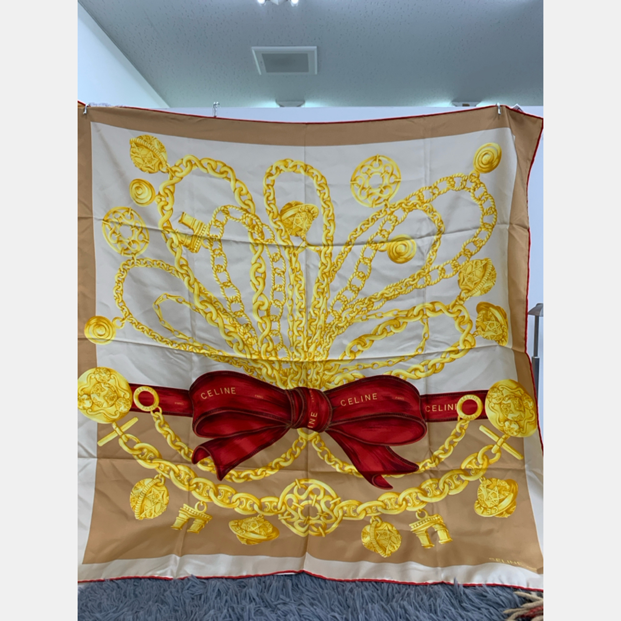 

Celine Multicolor Silk Scarf, Brown