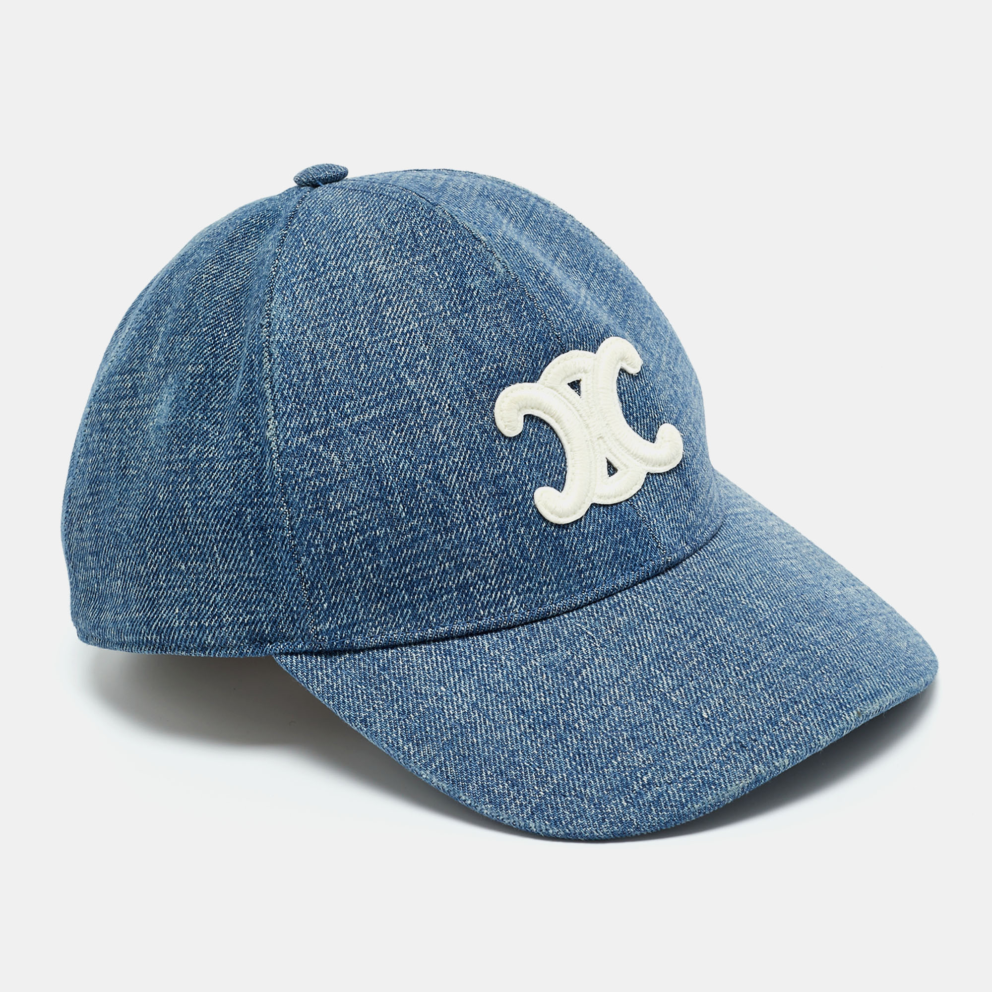 Pre-owned Celine Blue Union Wash Denim Triomphe Baseball Cap M