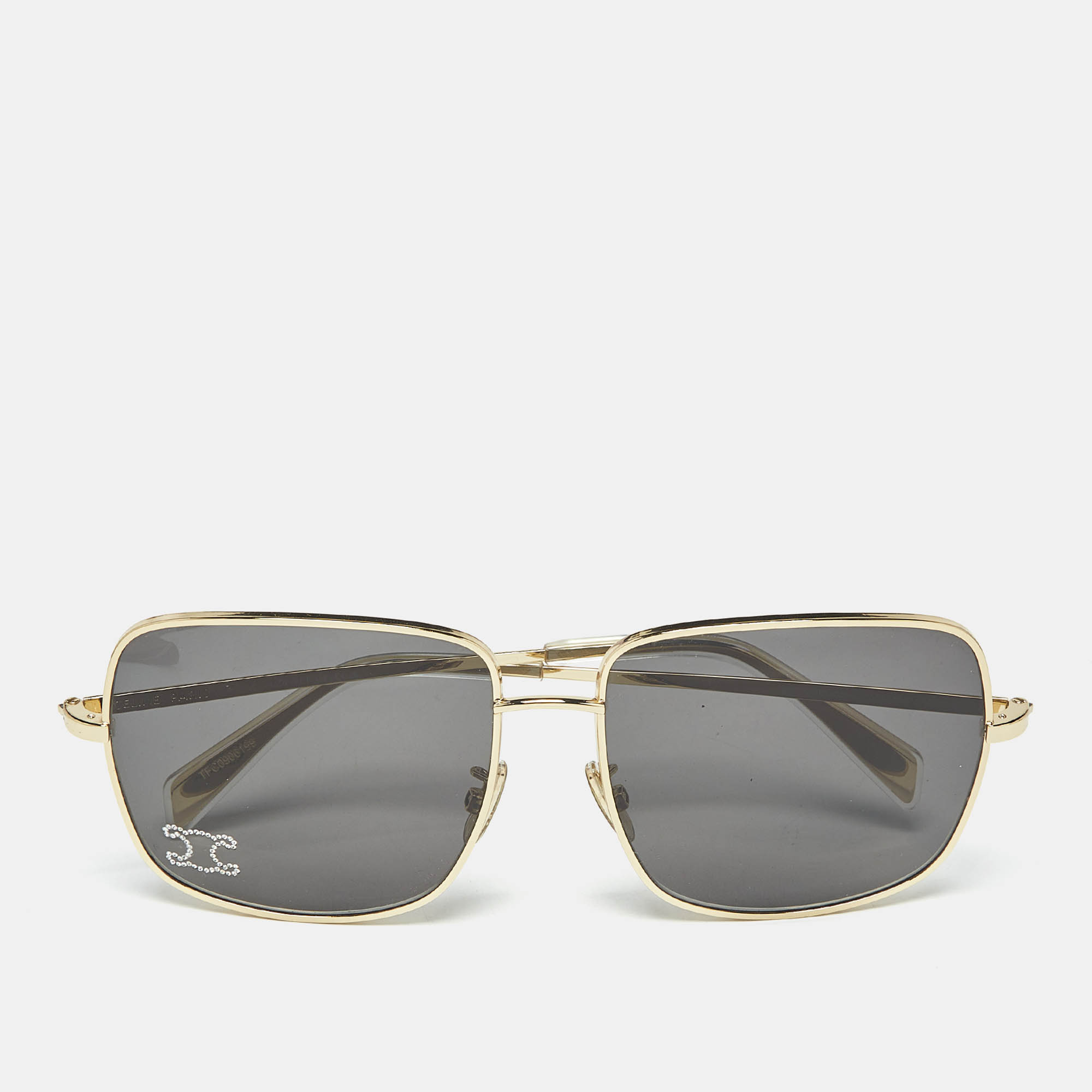 

Celine Black/Gold Tone CL40284U Triomphe Crystals Square Sunglasses