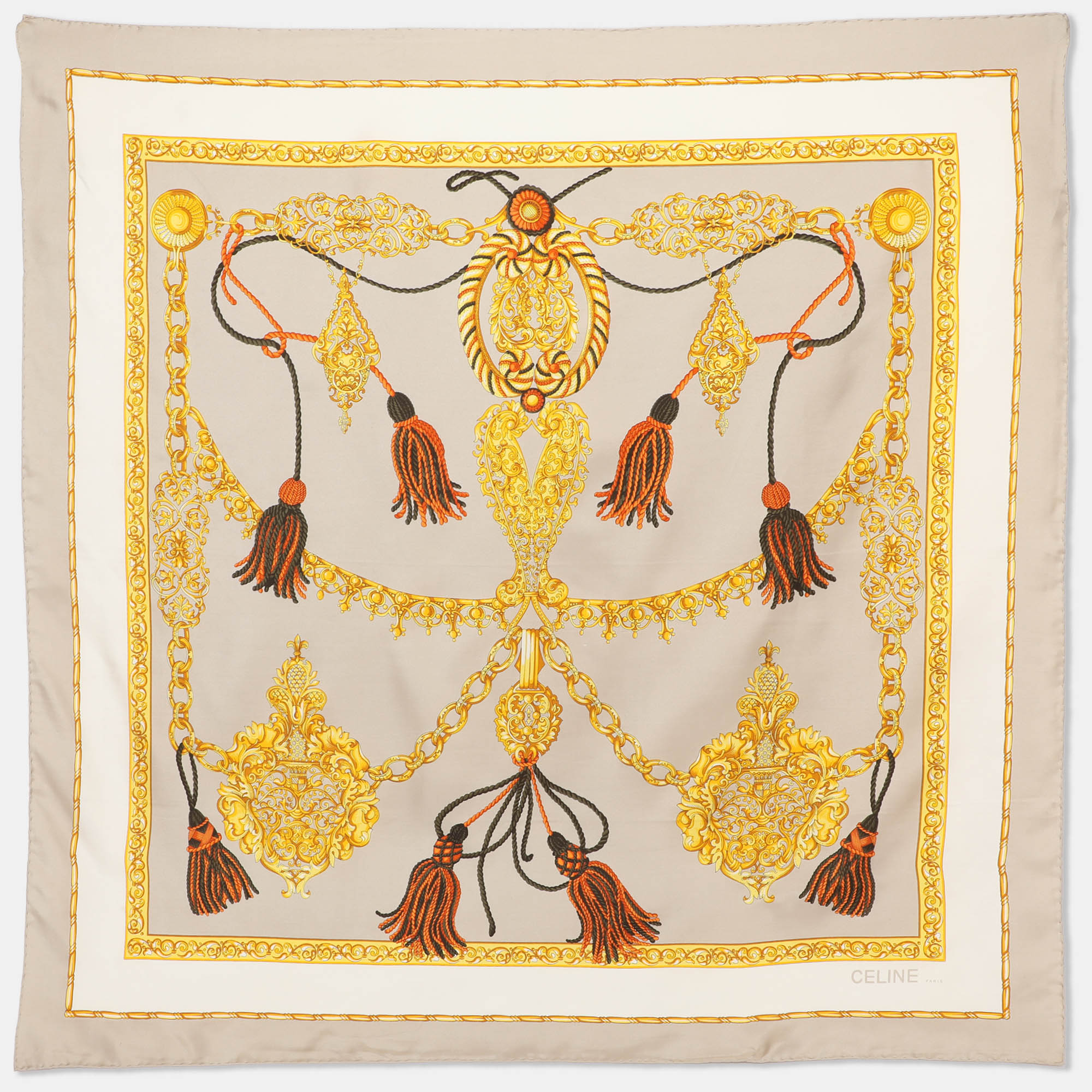 

Celine Multicolor Tassel Print Silk Scarf