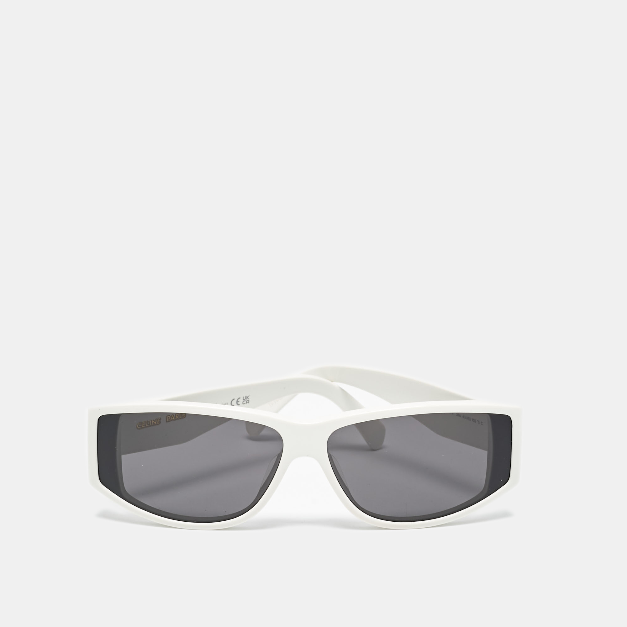 Pre-owned Celine White/brown Cl40227u Triomphe Rectangle Sunglasses