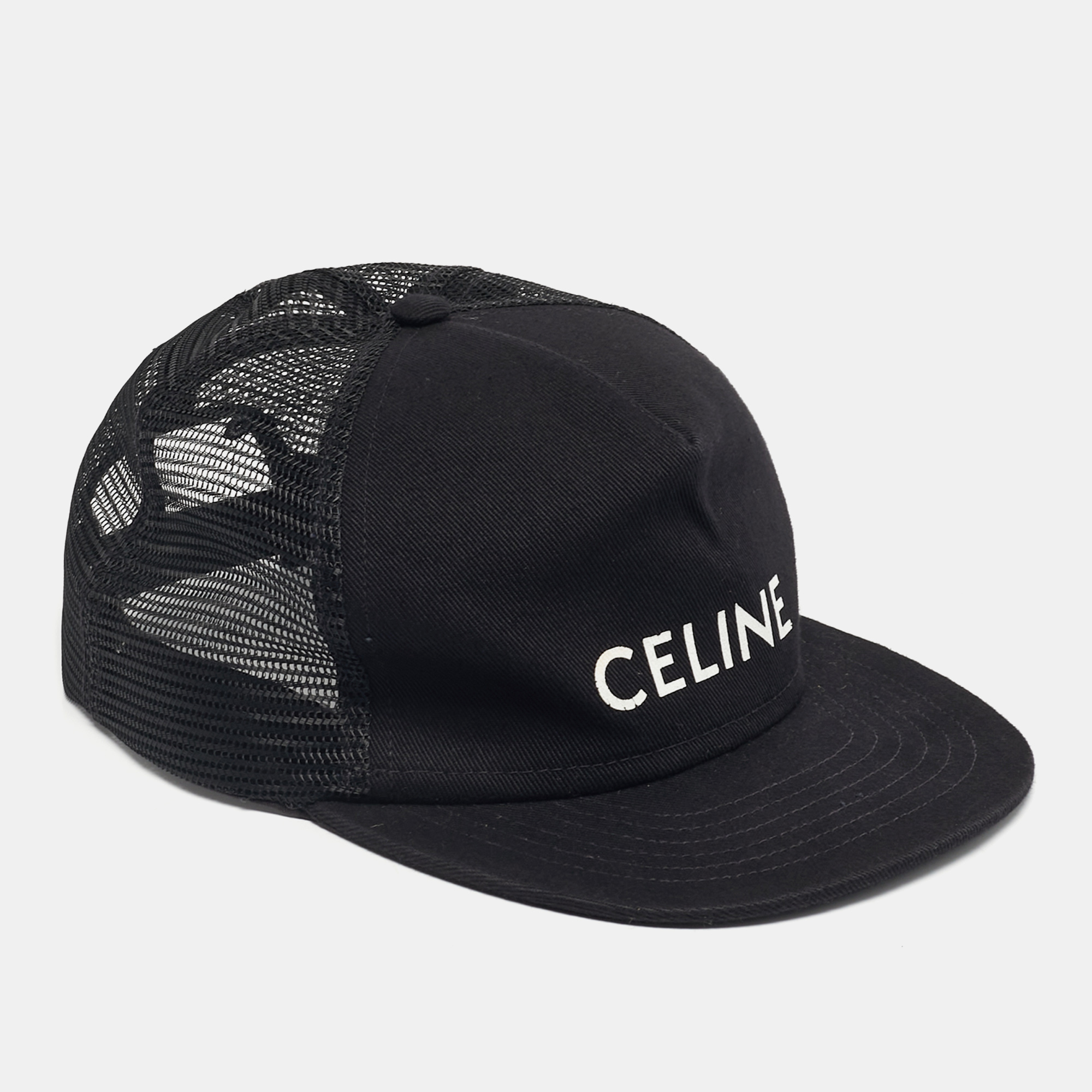 

Celine Black Logo Print Cotton Tucker Cap L
