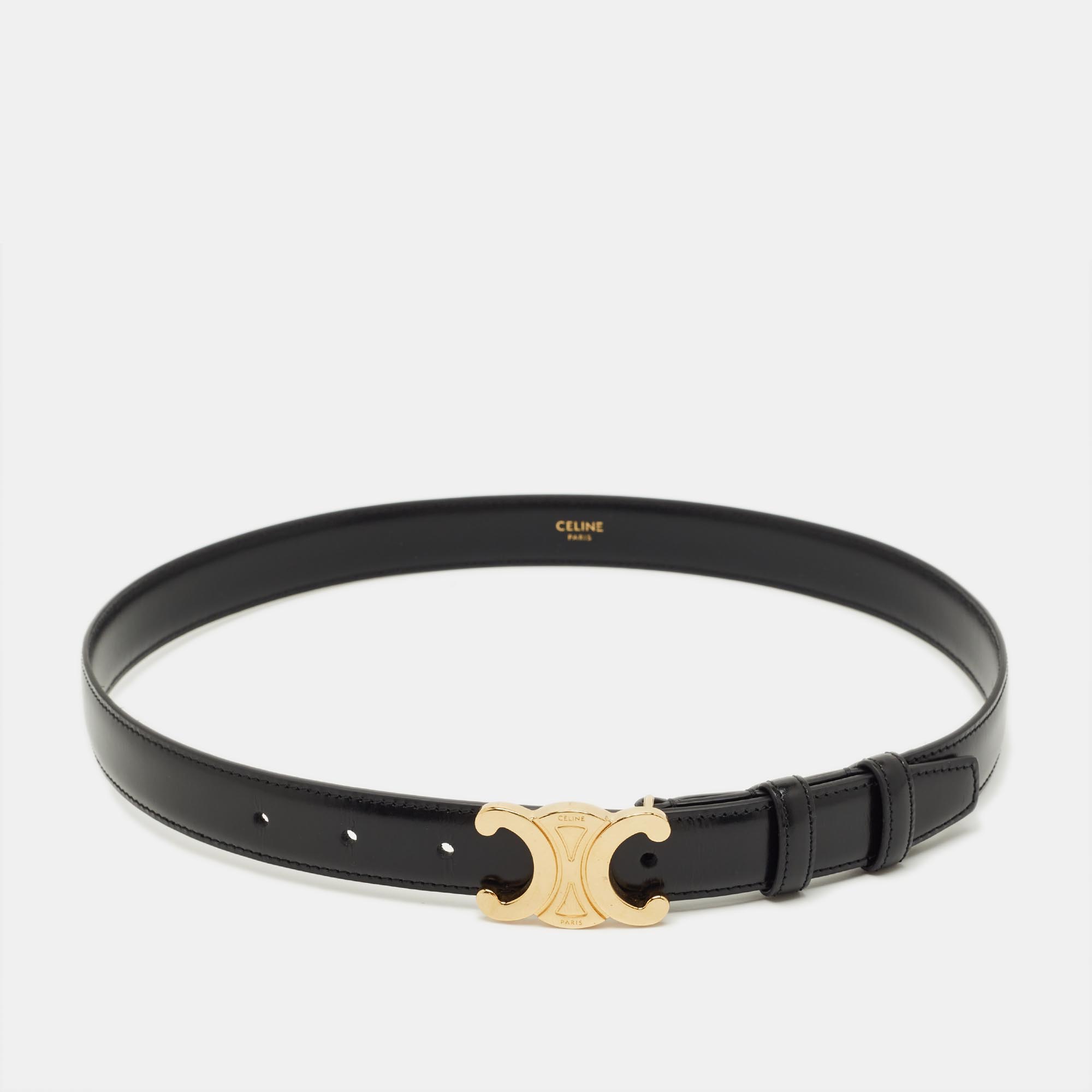 CELINE Pre-owned Black Glossy Leather Triomphe Belt 75cm