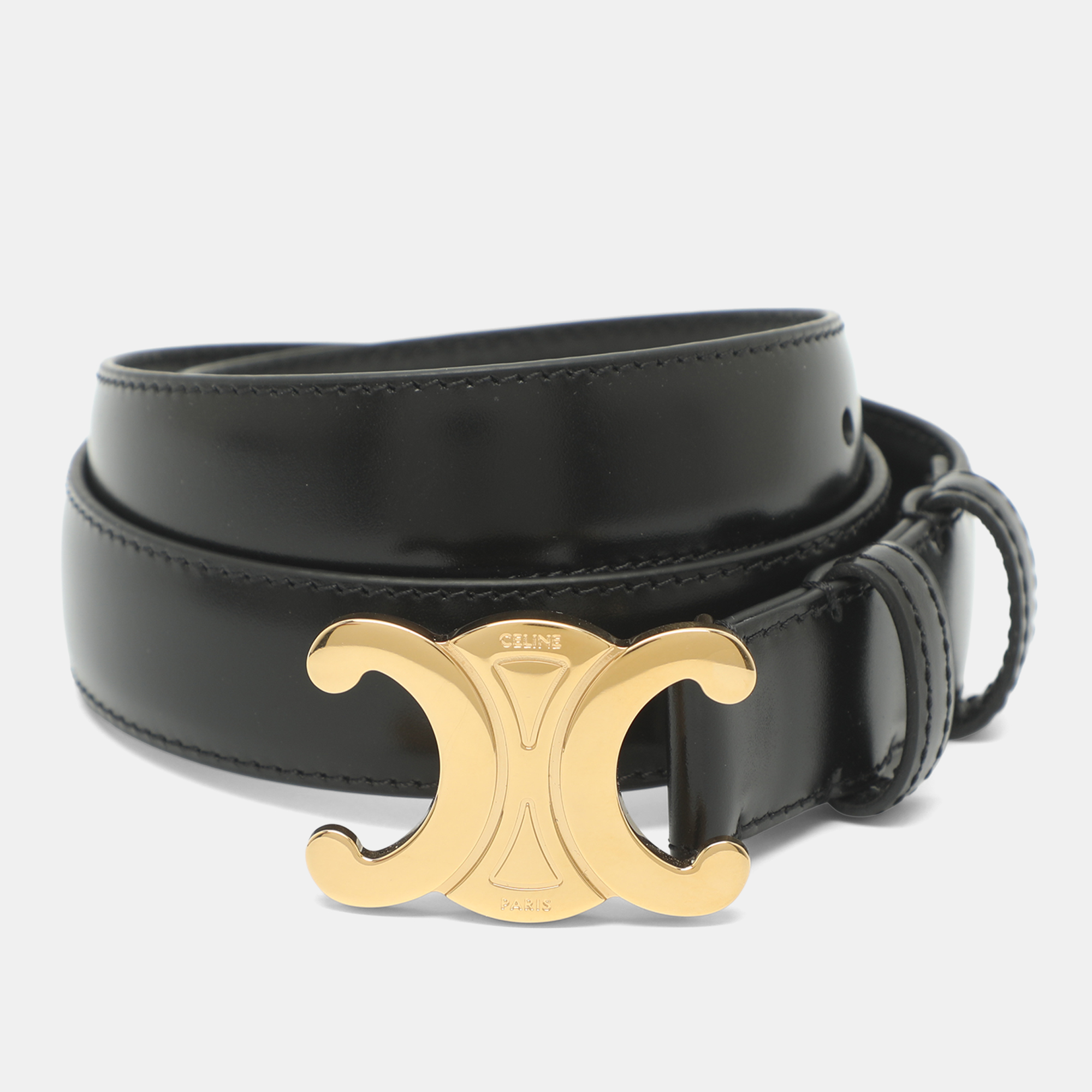 

Celine Triomphe  Buckle Belt Black Leather